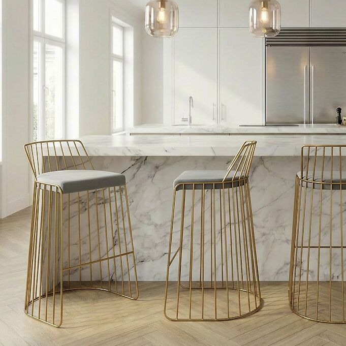Claudia Grey Velvet Kitchen Barstool With a Gold Solid Frame - Image 2
