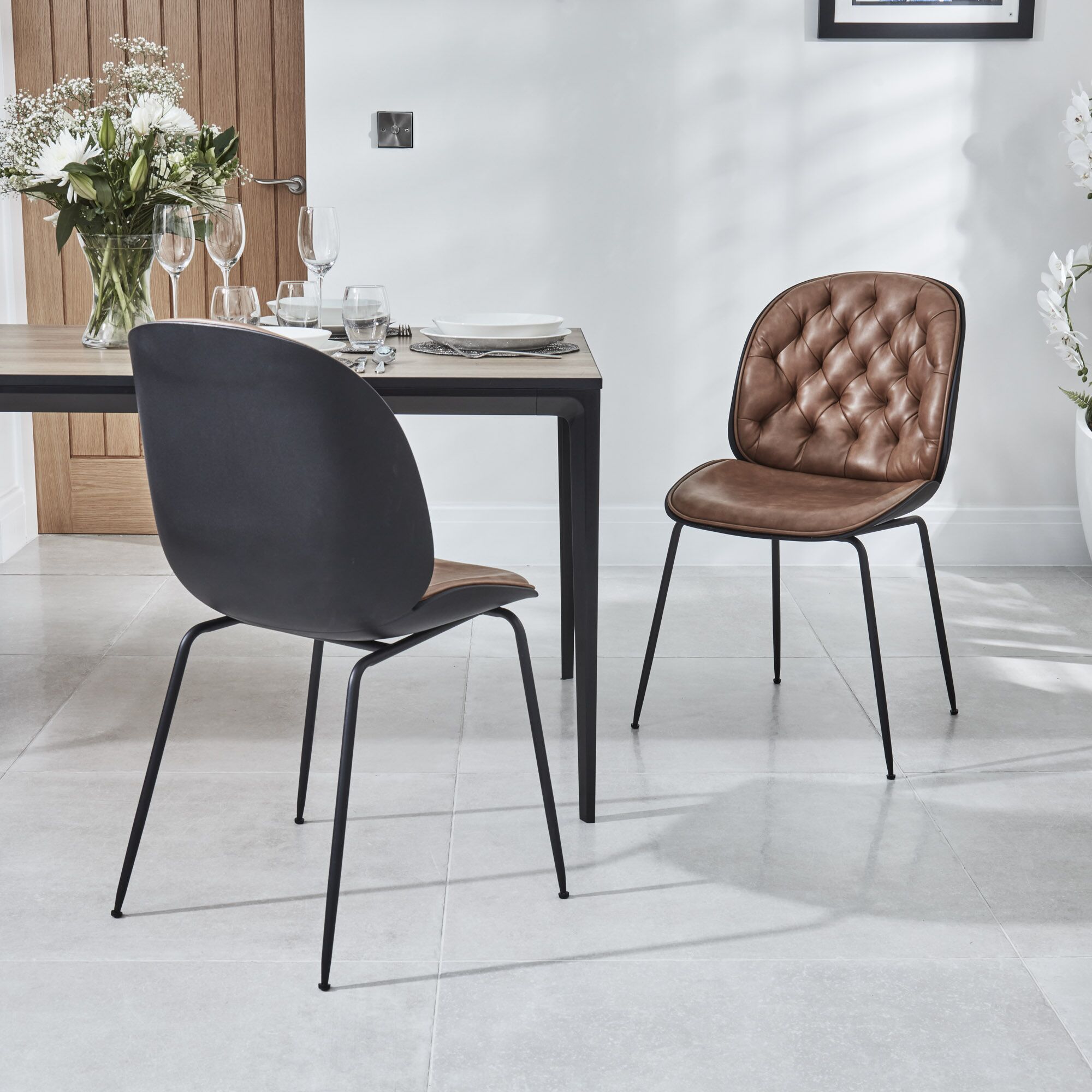 Bellagio 1.6M White Sintered Stone Dining Table Set with 4 x Thiago Tan Dining Chairs - Image 14