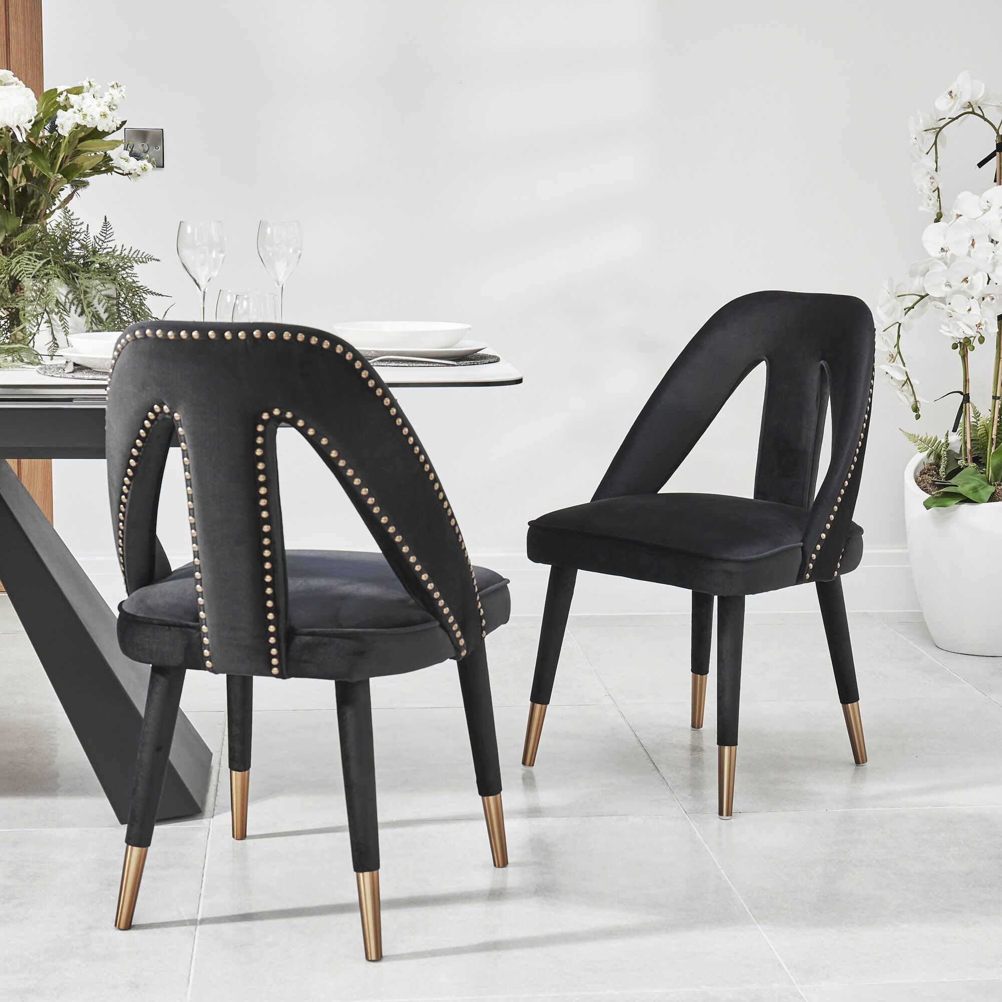 Alexandra Black Velvet Dining Chair - Gold Foot