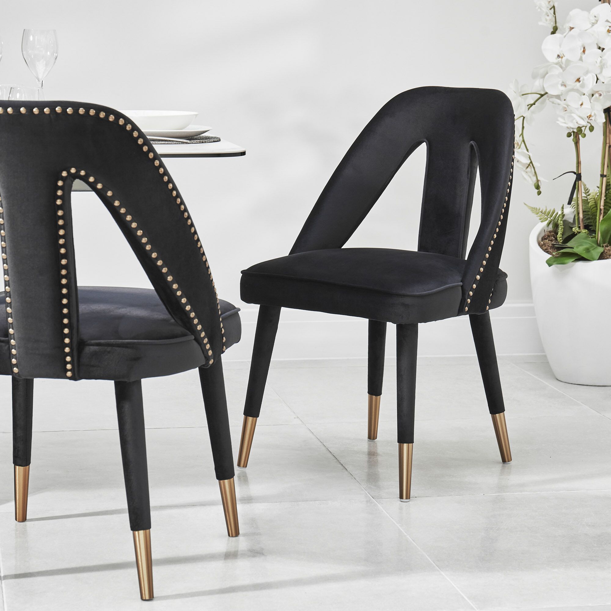 Alexandra Black Velvet Dining Chair - Gold Foot - Image 3