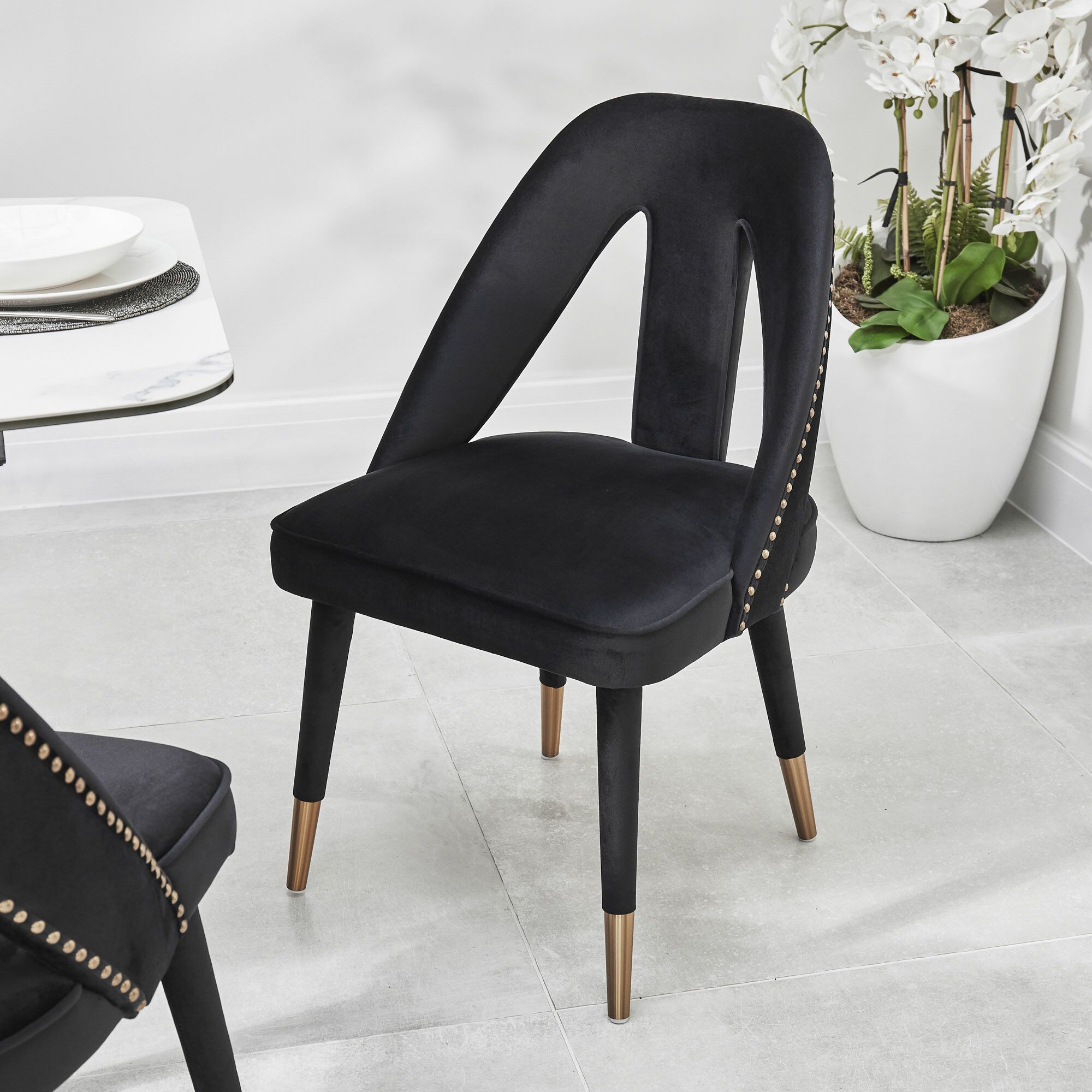 Alexandra Black Velvet Dining Chair - Gold Foot - Image 4
