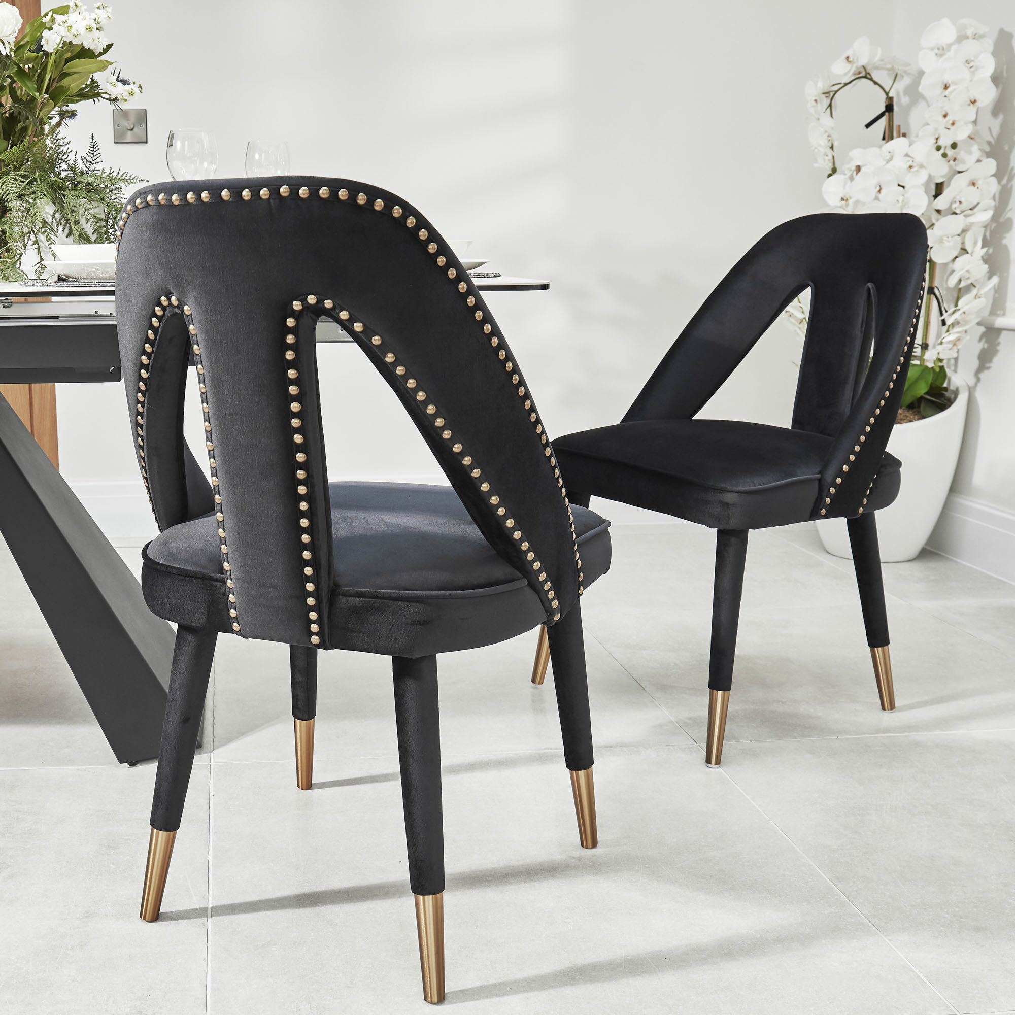 Alexandra Black Velvet Dining Chair - Gold Foot - Image 2