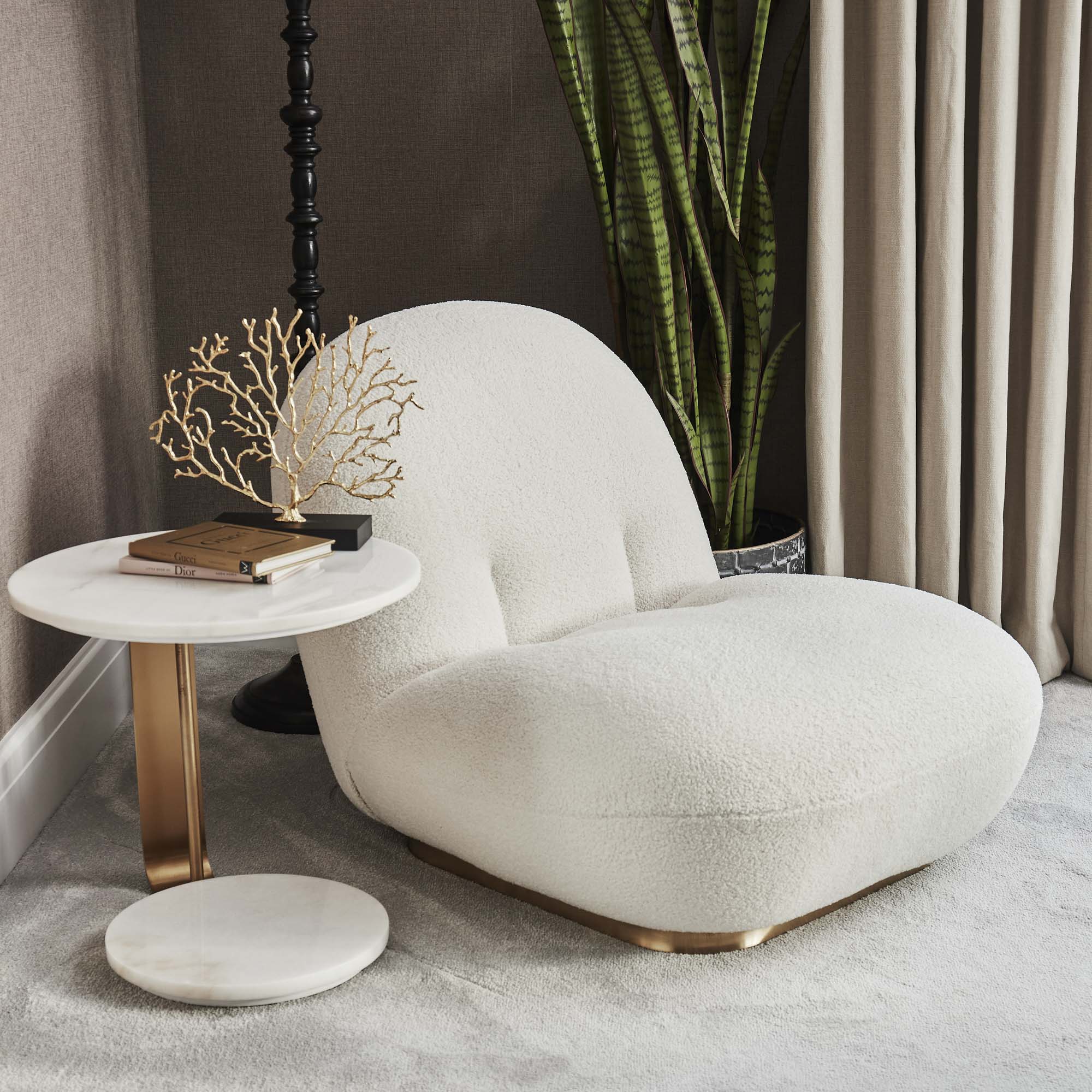 Boucle Cloud Pacha Lounge Chair - Gold Base