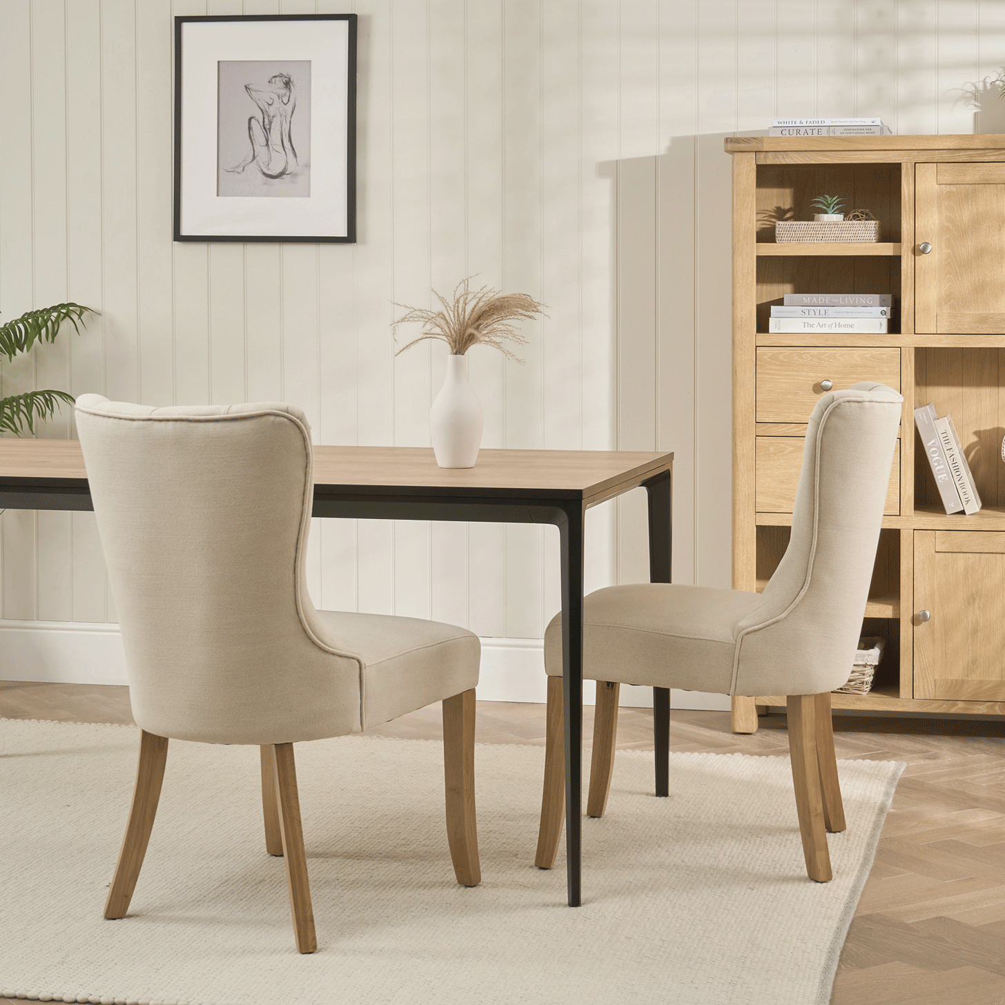 Burford Natural Linen Dining Chair | Oak Legs