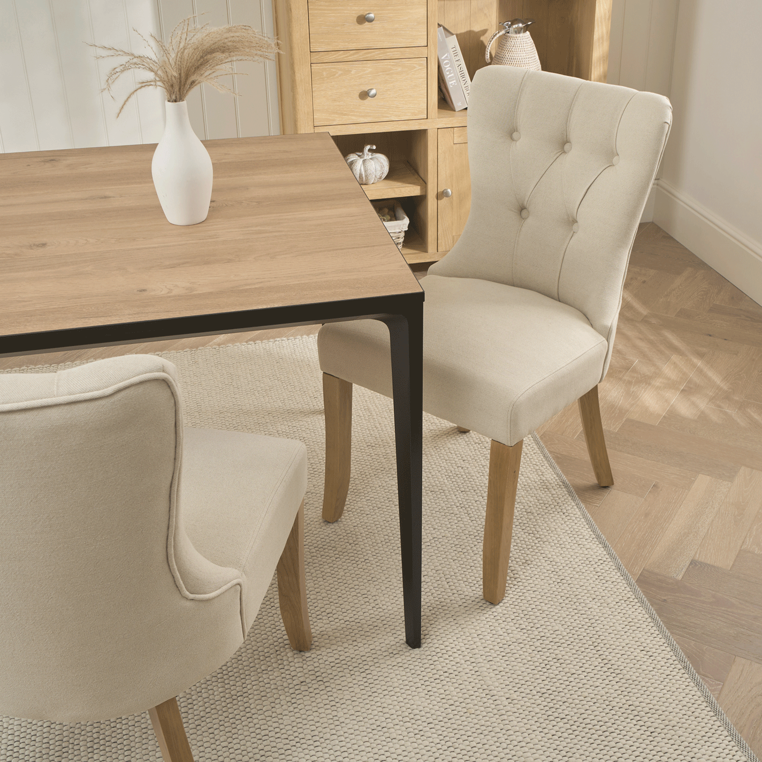 Burford Natural Linen Dining Chair | Oak Legs - Image 2