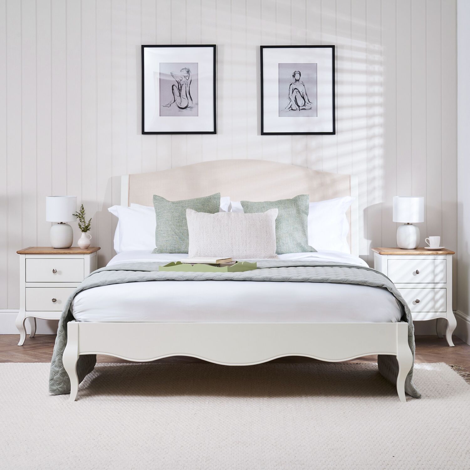 Lille French Chalk White Upholstered Low Foot Board Bed - King Size