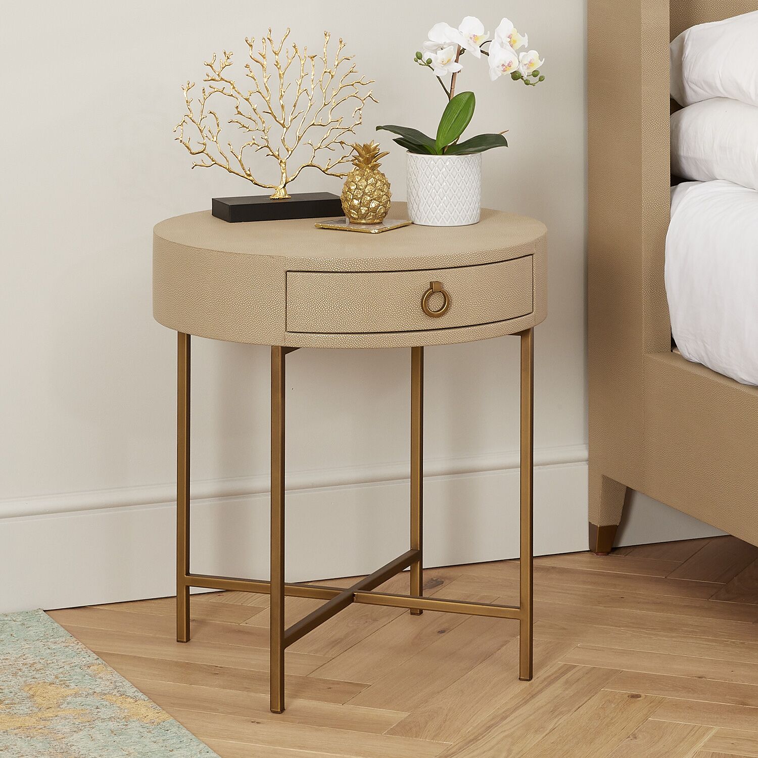 Richmond Circular Shagreen One Drawer Lamp Table - Image 2