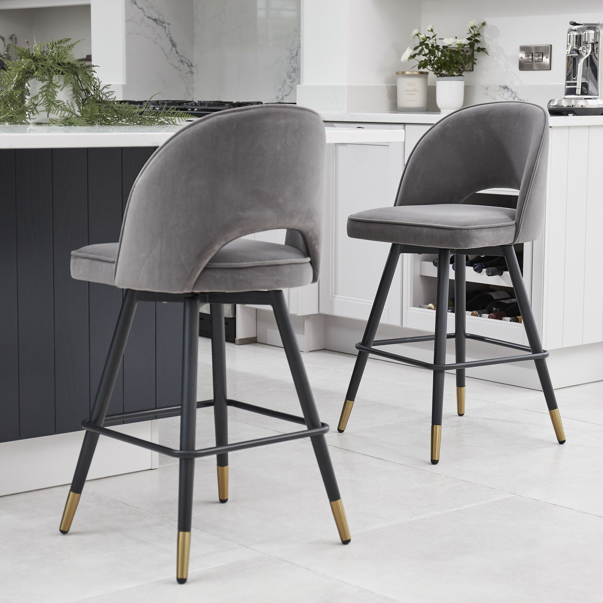 Coco Grey Velvet Swivel Kitchen Barstool