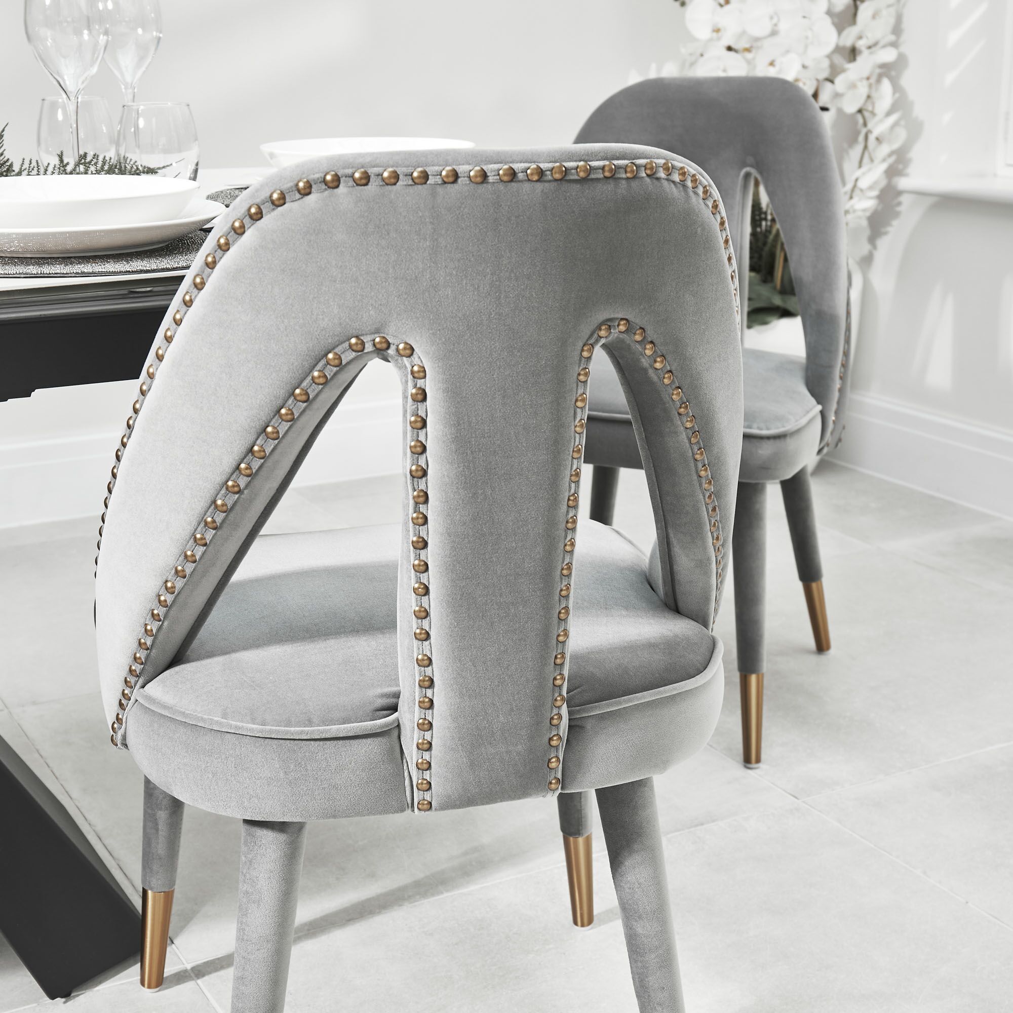 Alexandra Grey Velvet Dining Chair - Image 3