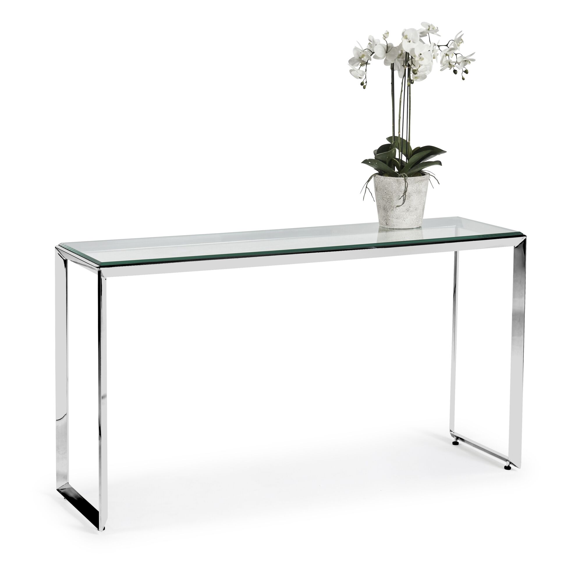 Small Glass Console Table With Polished Stainless Steel - Image 3