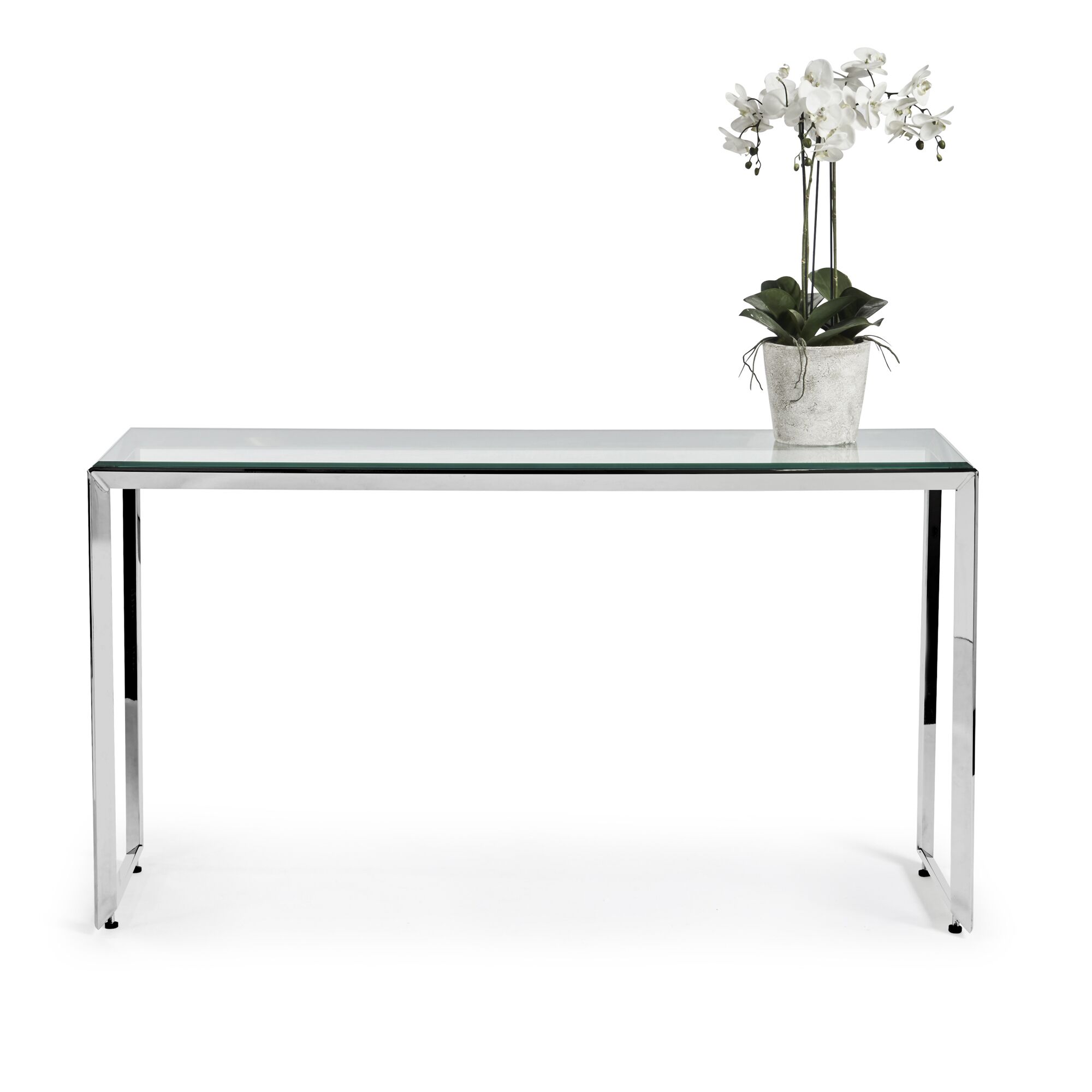 Small Glass Console Table With Polished Stainless Steel - Image 6