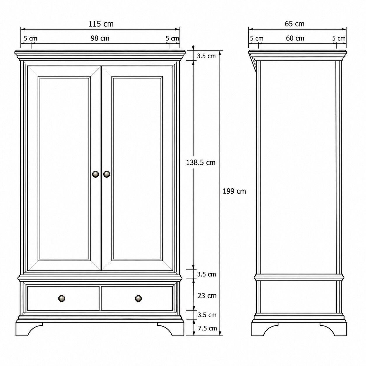 Hampton Mahogany Double Wardrobe with Two Drawers - Image 7