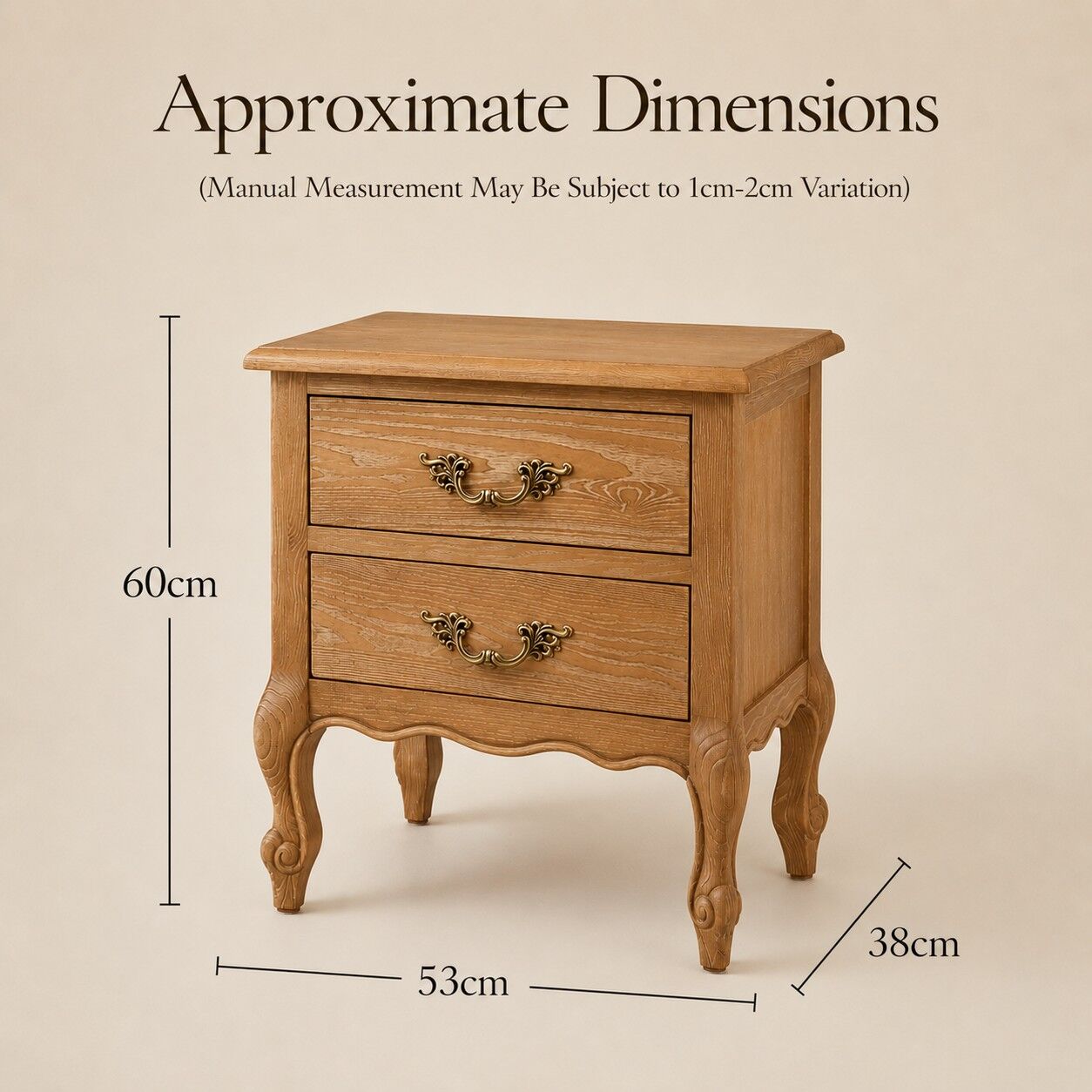 French Weathered Limed Ash Two Drawer Bedside Table - Image 8