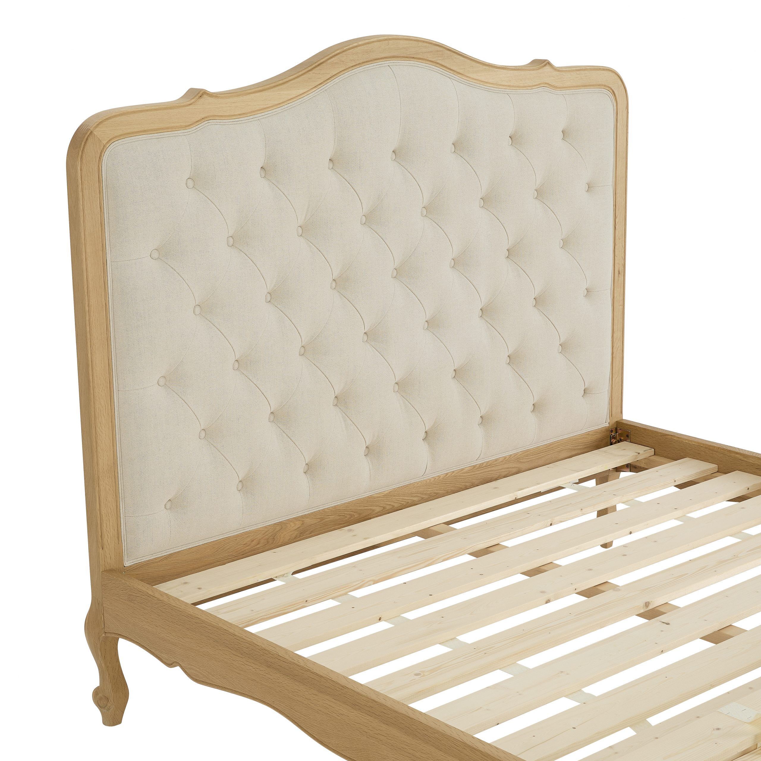 Eléa Natural Oak French Bed with Button Upholstered Headboard - King Size - Image 6