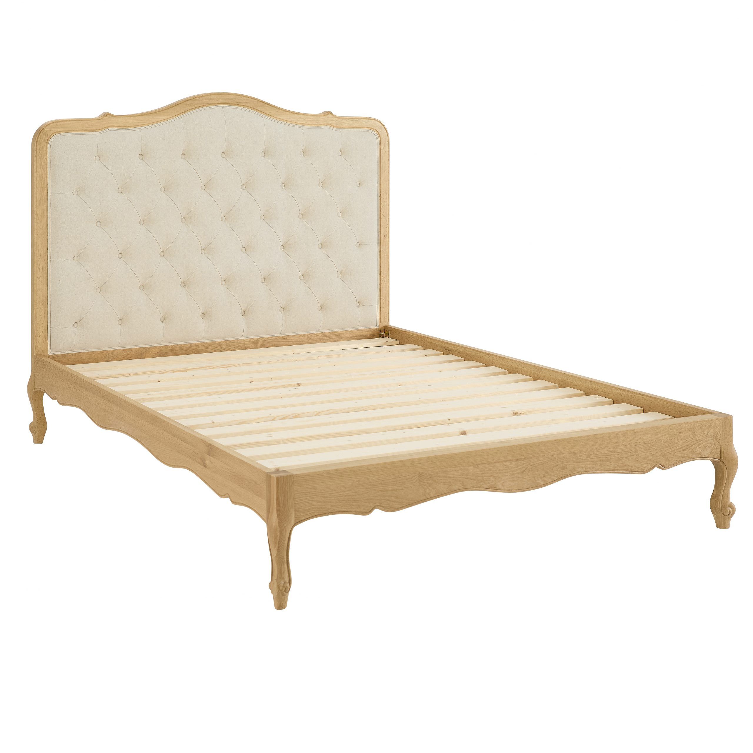 Eléa Natural Oak French Bed with Button Upholstered Headboard - King Size - Image 5