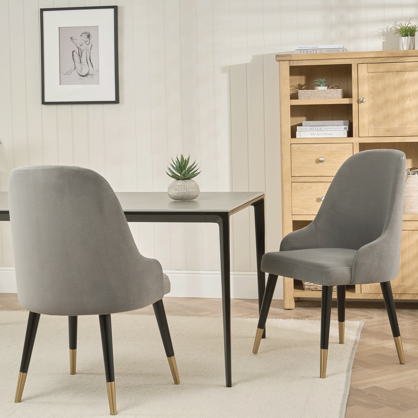 Bellagio 160cm Grey Sintered Stone Dining Table with Black Contemporary Base - Image 7