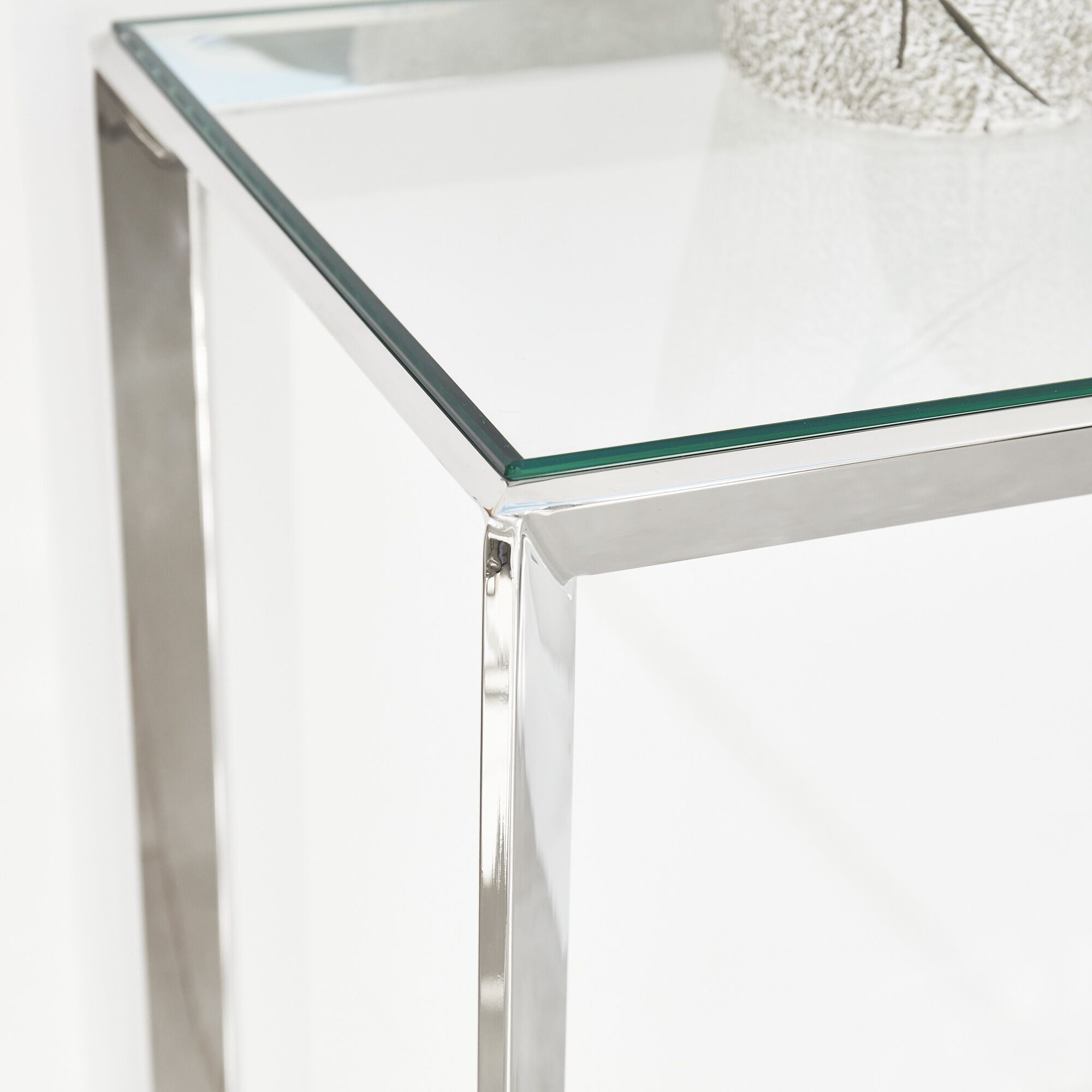Small Glass Console Table With Polished Stainless Steel - Image 4