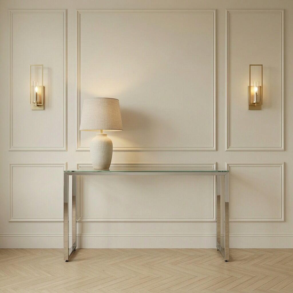 Small Glass Console Table With Polished Stainless Steel