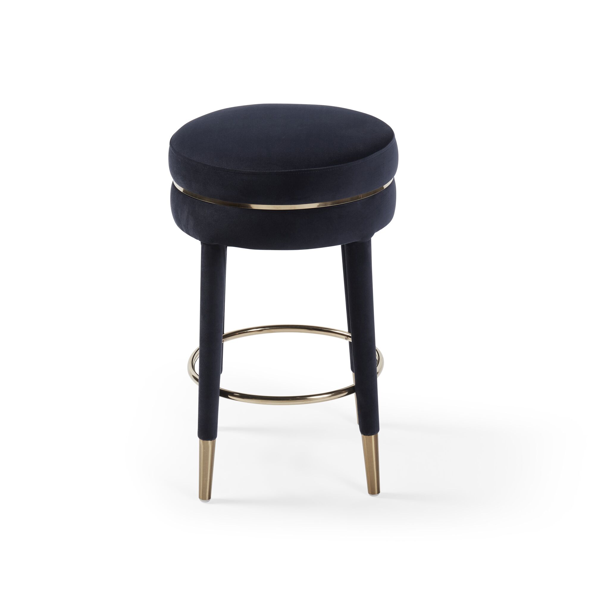 Isabel Dark Blue Velvet Counter Bar Stool with Gold Trim Footrest - Image 6