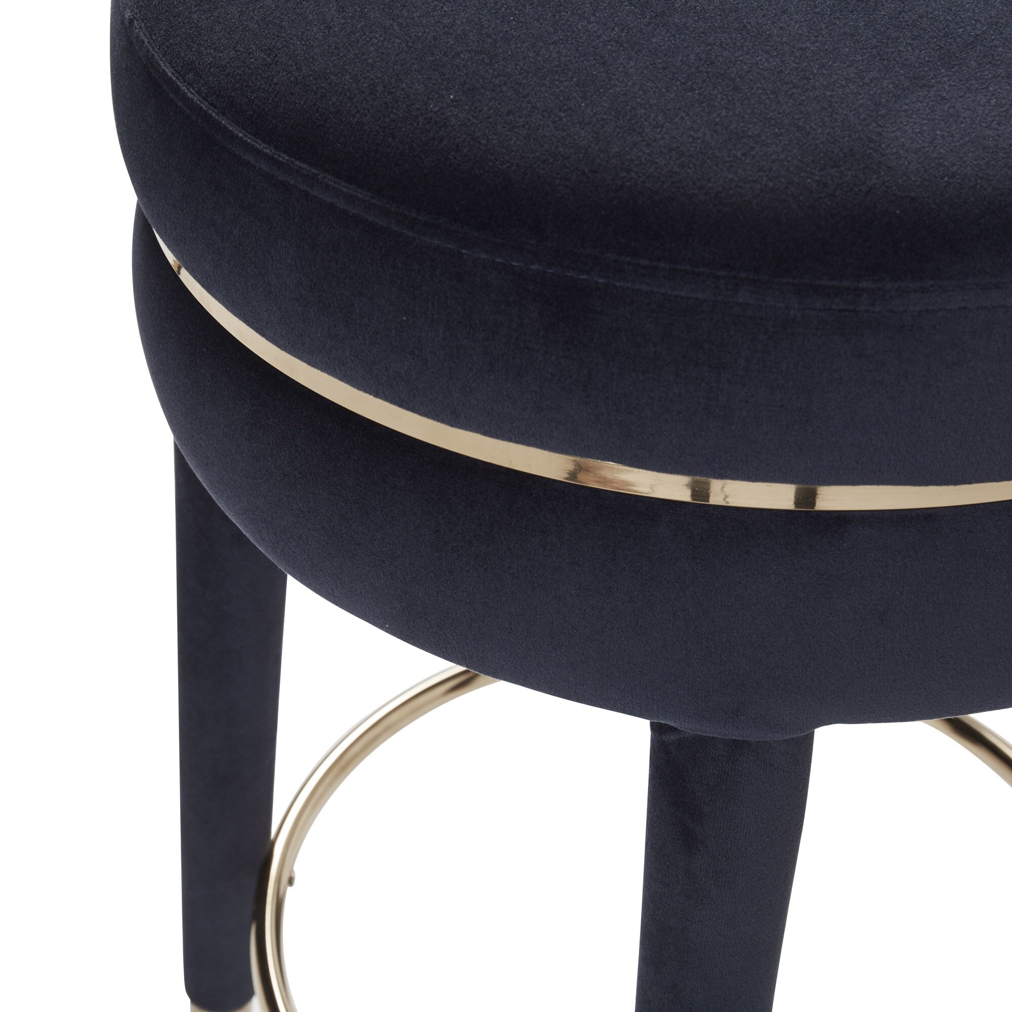Isabel Dark Blue Velvet Counter Bar Stool with Gold Trim Footrest - Image 9