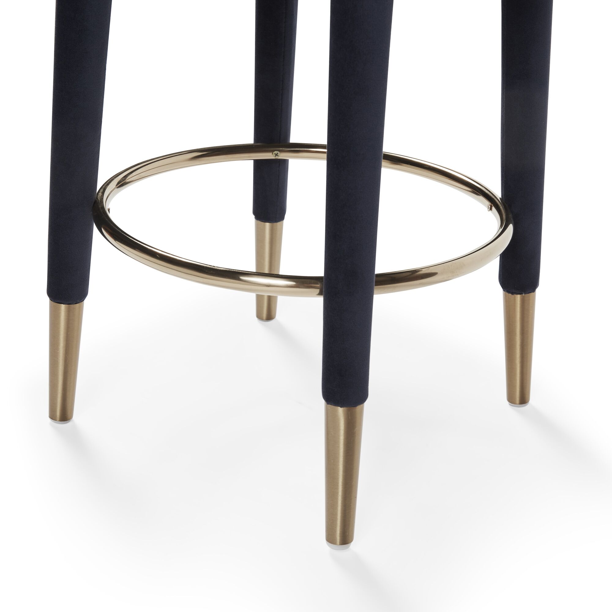 Isabel Dark Blue Velvet Counter Bar Stool with Gold Trim Footrest - Image 8