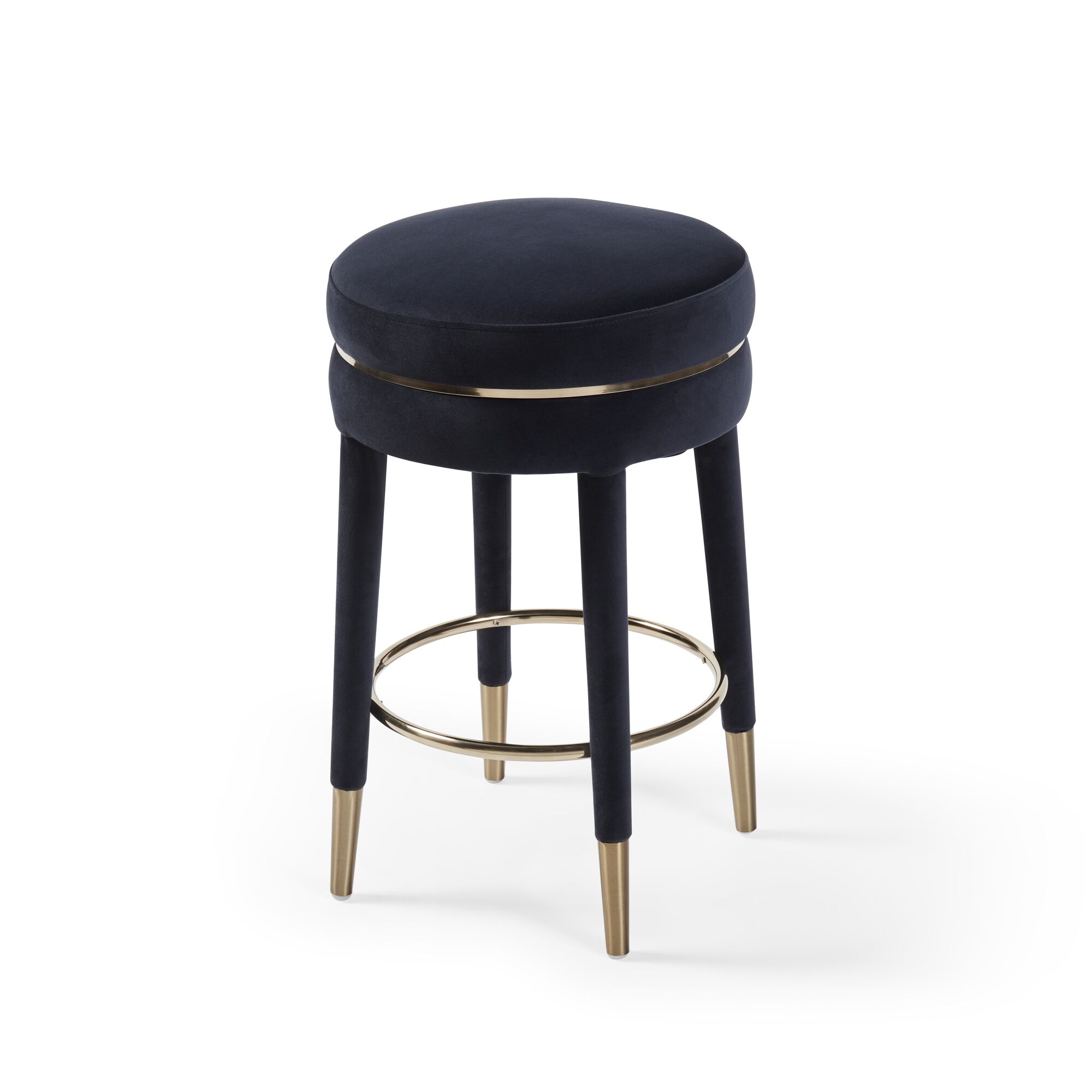 Isabel Dark Blue Velvet Counter Bar Stool with Gold Trim Footrest - Image 7