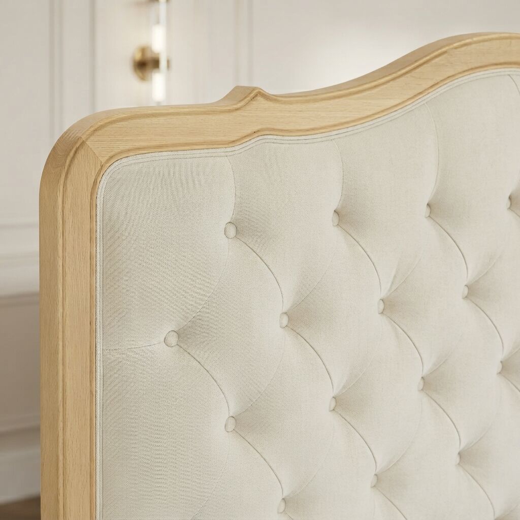 Eléa Natural Oak French Bed with Button Upholstered Headboard - King Size - Image 4