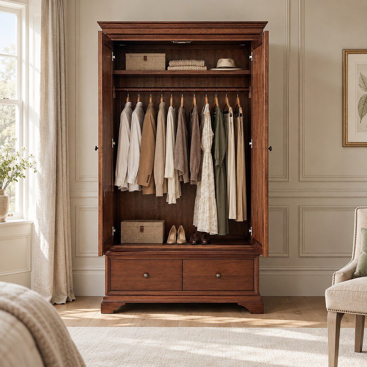 Hampton Mahogany Double Wardrobe with Two Drawers - Image 2