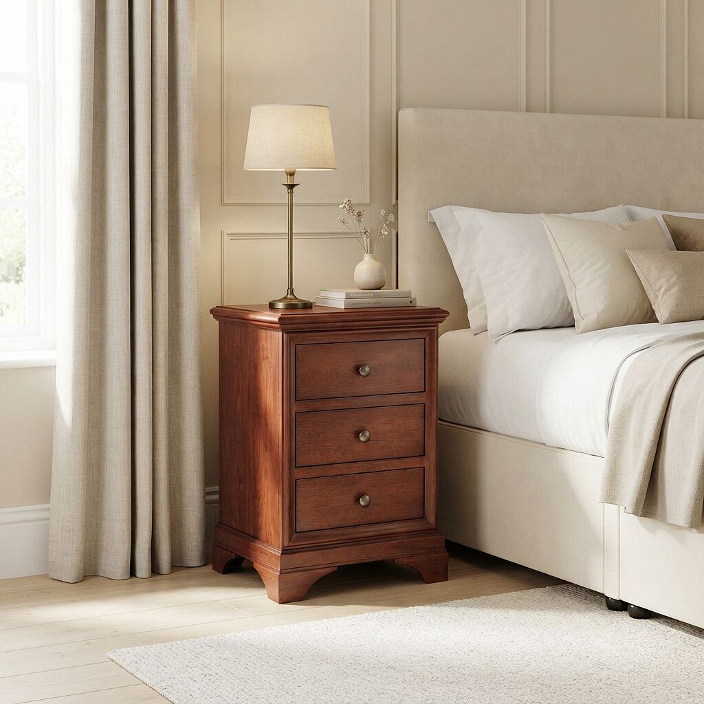 Hampton Mahogany 3 Drawer Bedside Table - Image 2