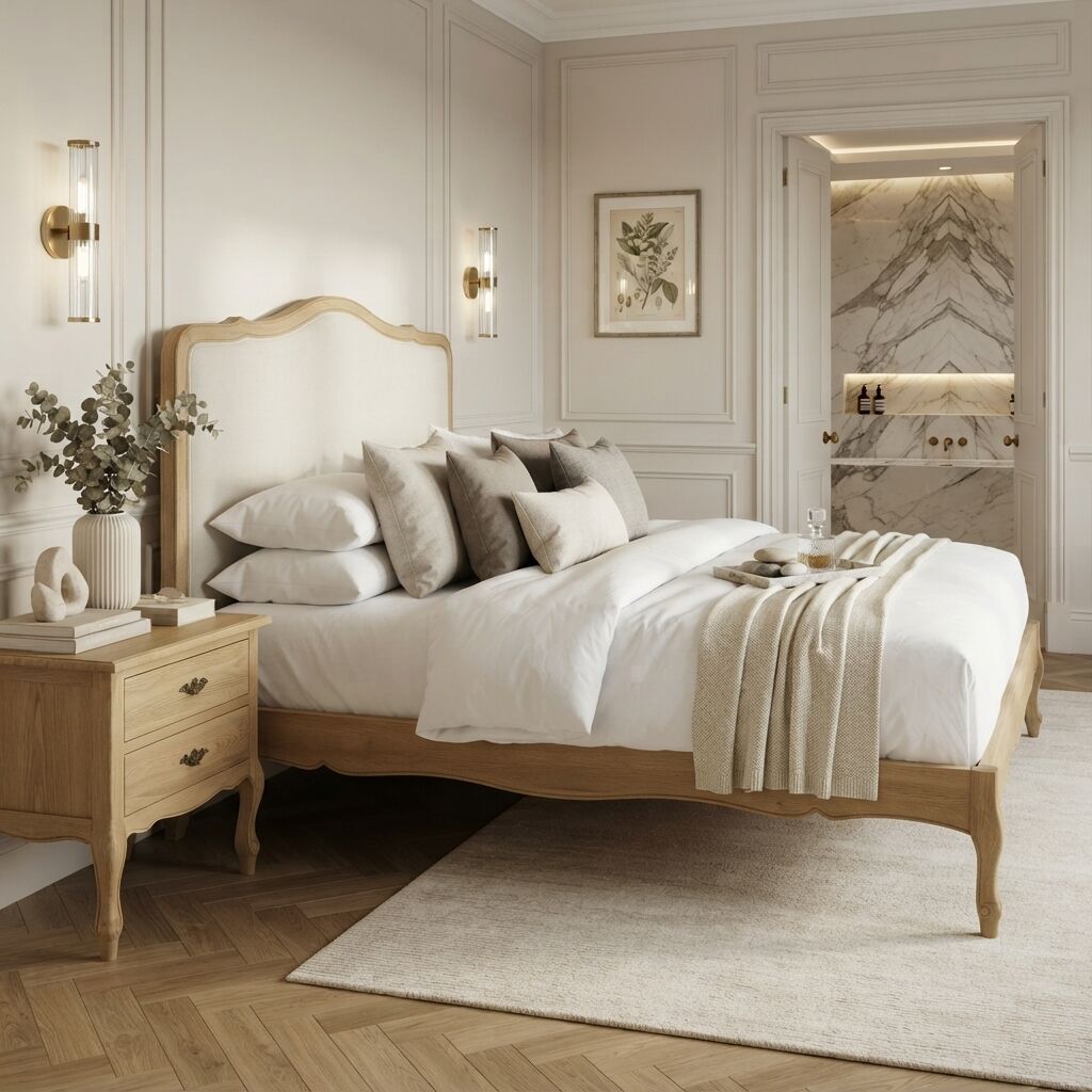 Clementine Natural Oak Upholstered Low Foot Board Bed – Super King - Image 2