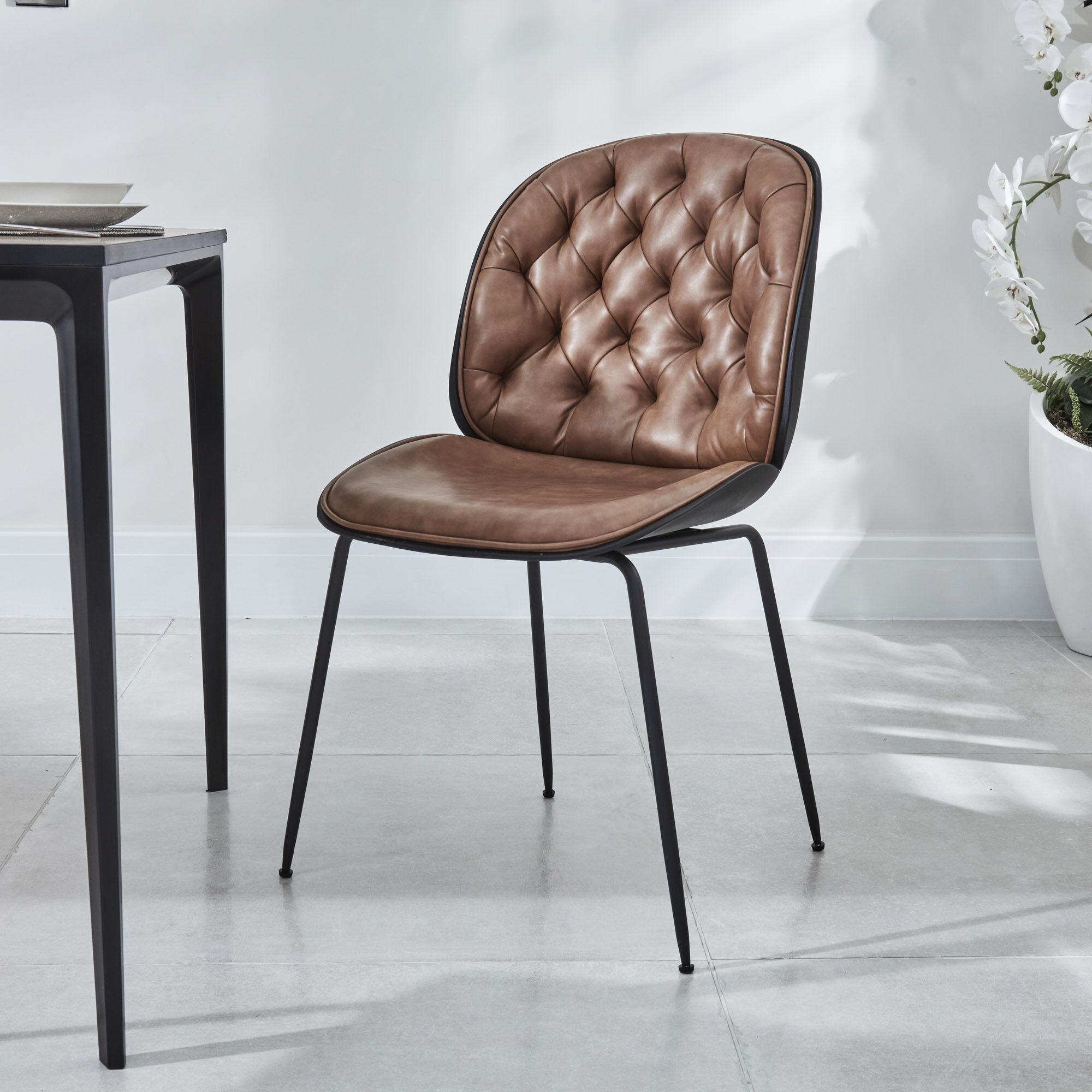 (Set of 2) Thiago Brown Tan Faux Leather Dining Chairs - Image 3