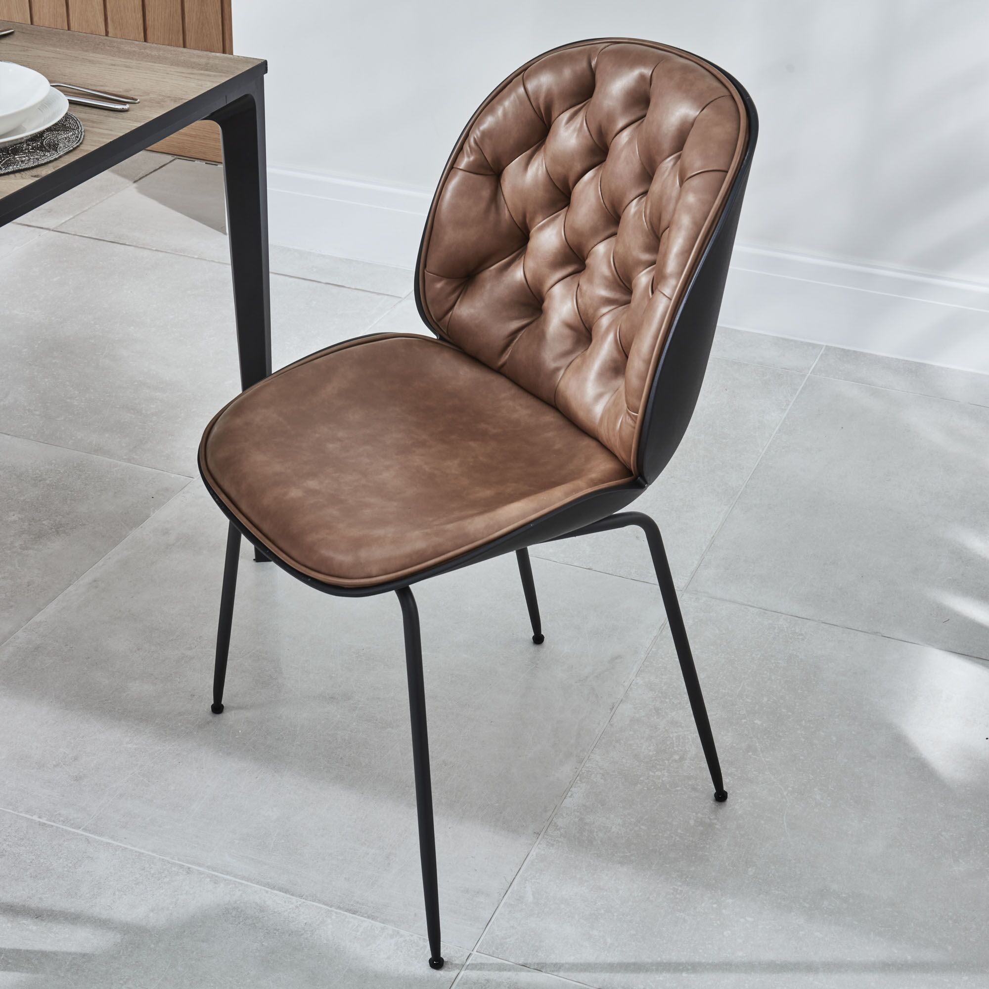 (Set of 2) Thiago Brown Tan Faux Leather Dining Chairs - Image 4