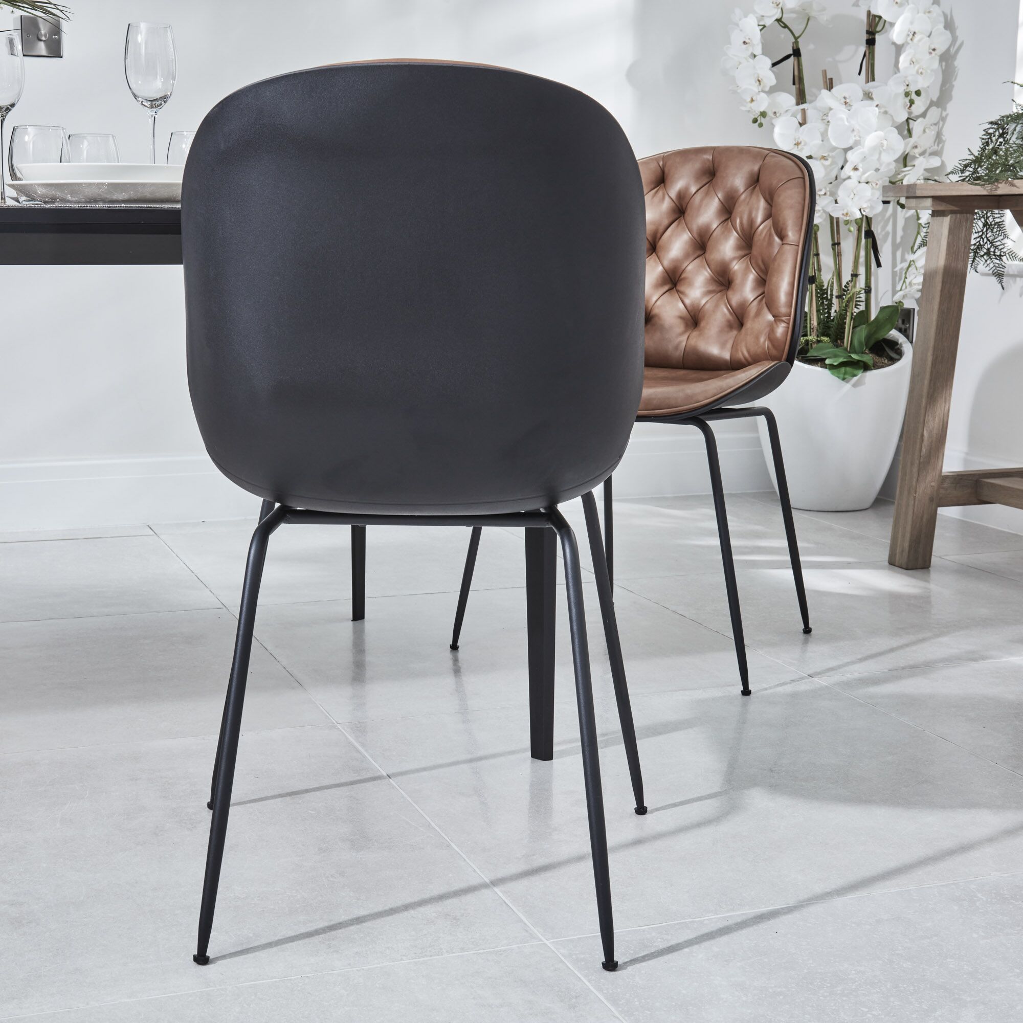(Set of 2) Thiago Brown Tan Faux Leather Dining Chairs - Image 9