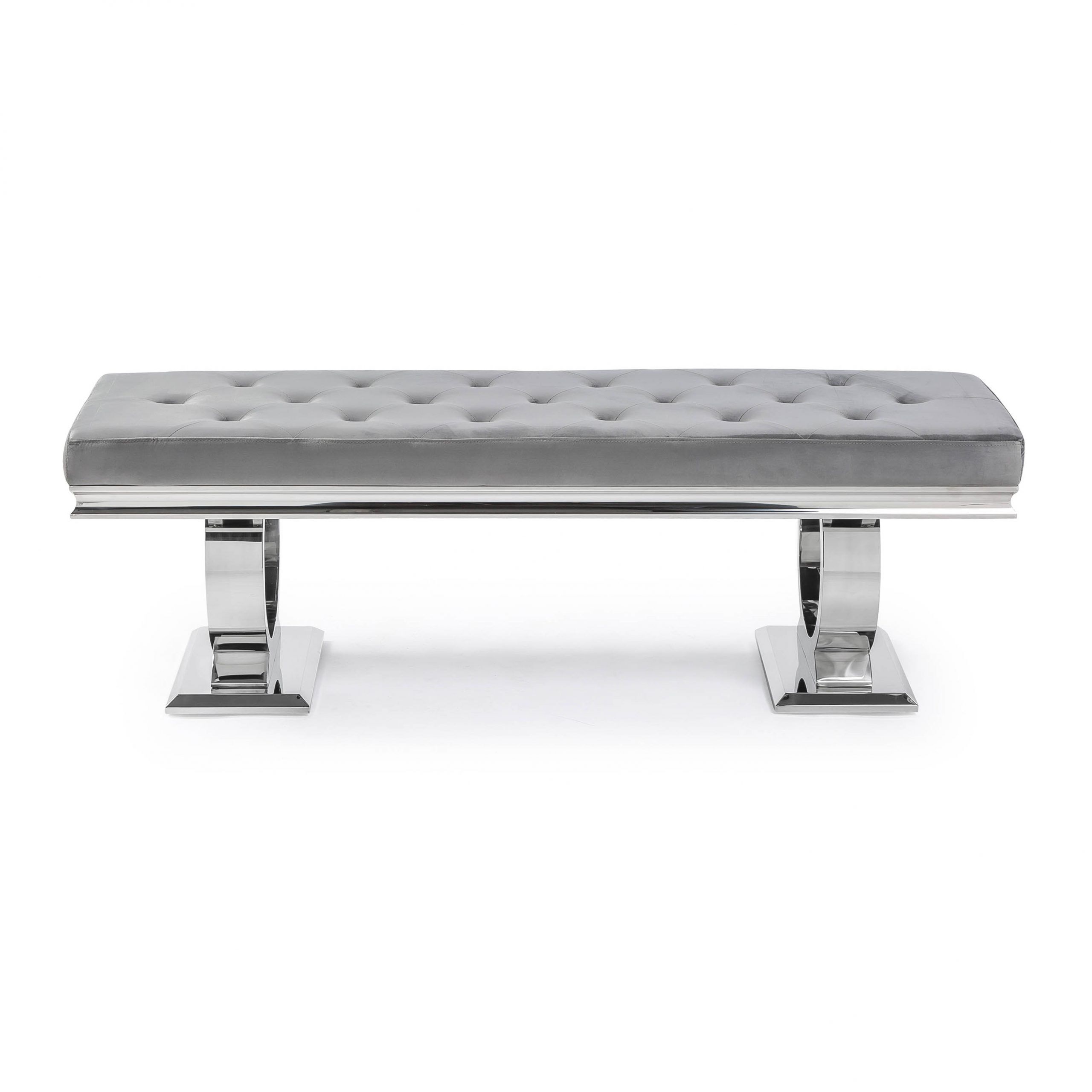 Arianna Polished Steel Grey Velvet Dining Bench - Image 2