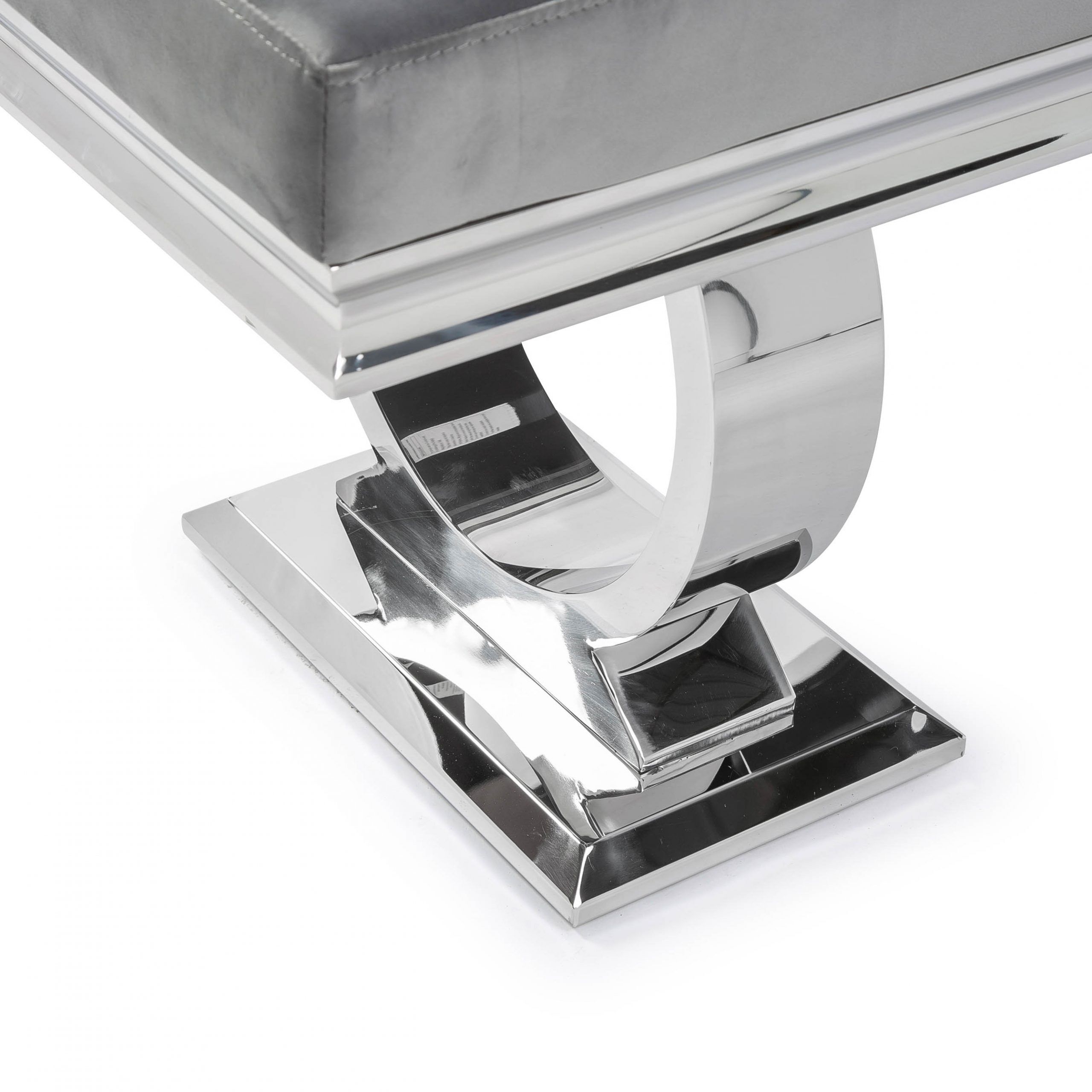 Arianna Polished Steel Grey Velvet Dining Bench - Image 4