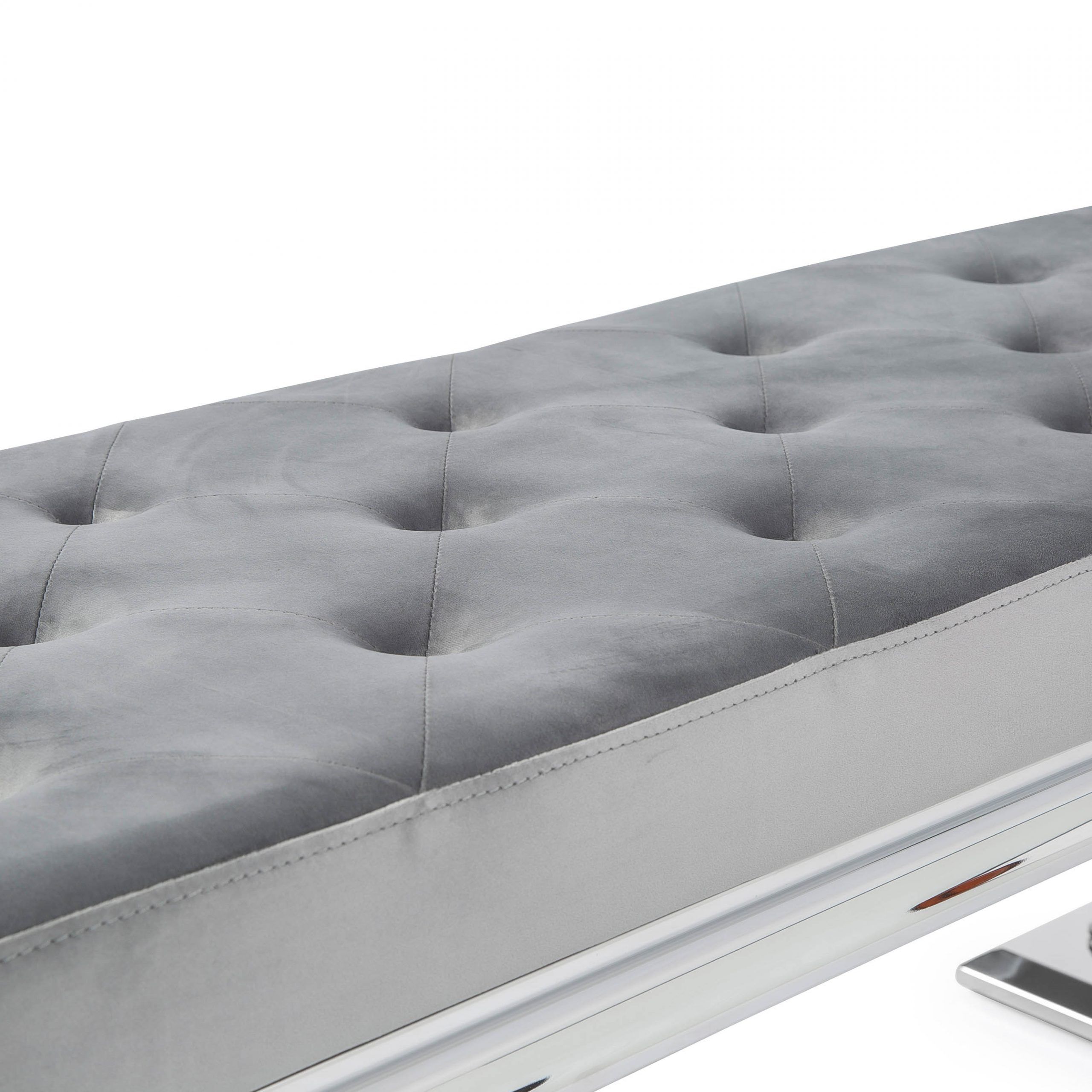 Arianna Polished Steel Grey Velvet Dining Bench - Image 6