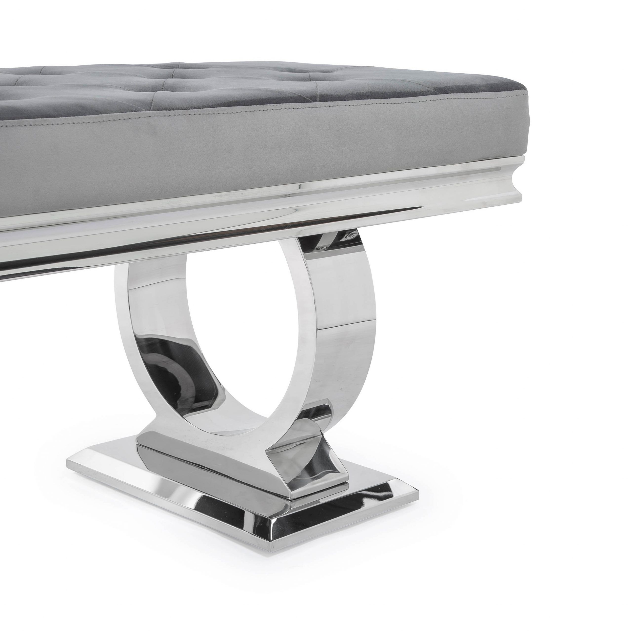 Arianna Polished Steel Grey Velvet Dining Bench - Image 8