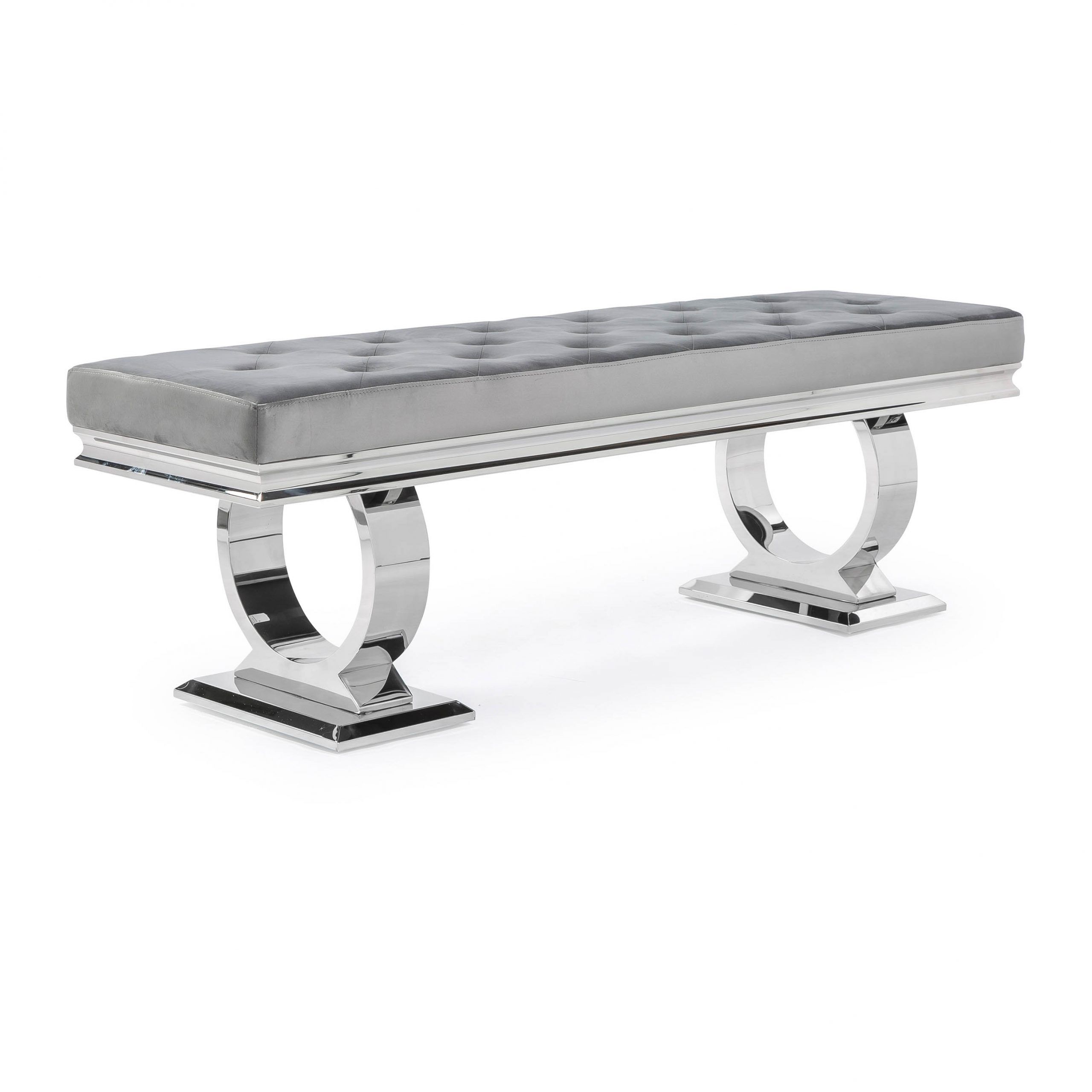Arianna Polished Steel Grey Velvet Dining Bench - Image 10
