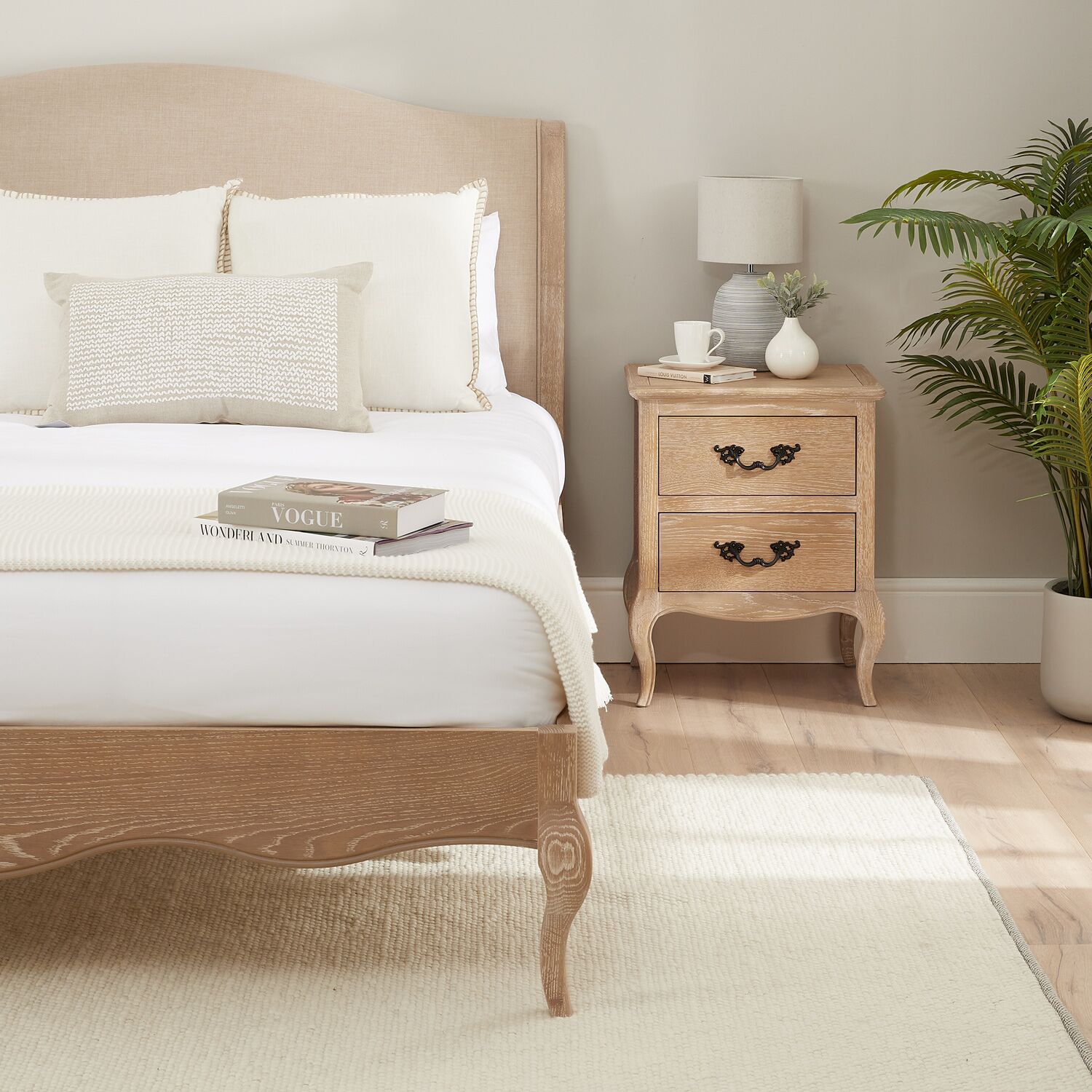 Lille French Limed Oak Upholstered Low Foot Board Bed - King Size - Image 5