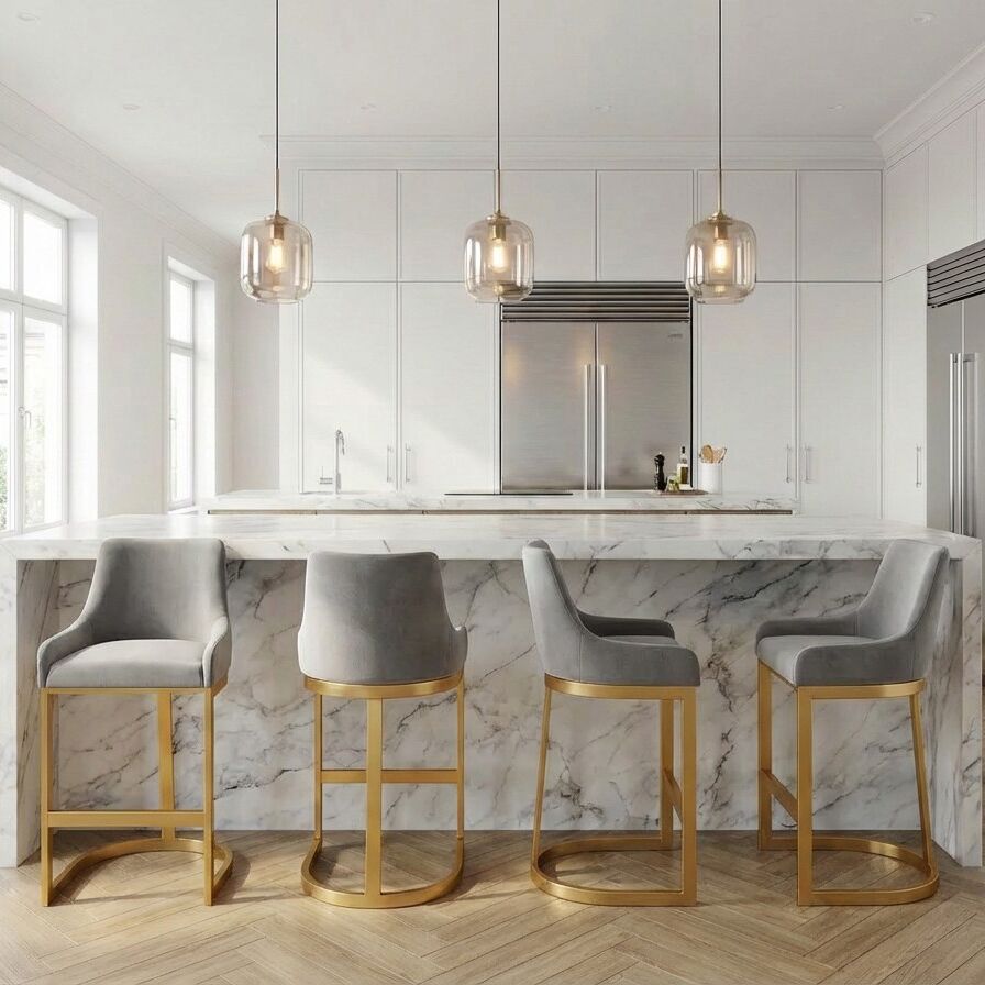 Clara Grey Velvet Counter Stool with a Gold Stainless Steel Frame - Image 2