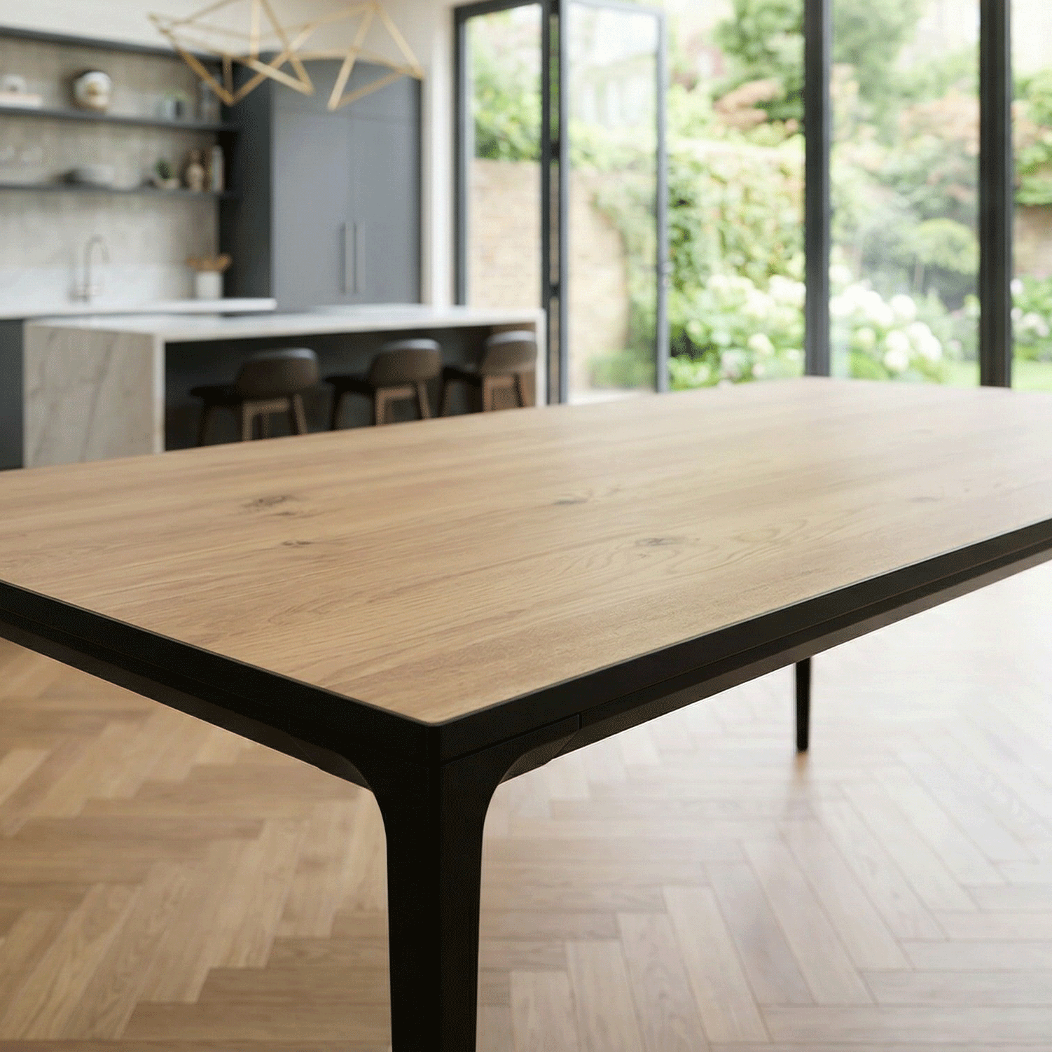 Bellagio 160cm Natural Oak Melamine Dining Table with Black Contemporary Base - Image 3