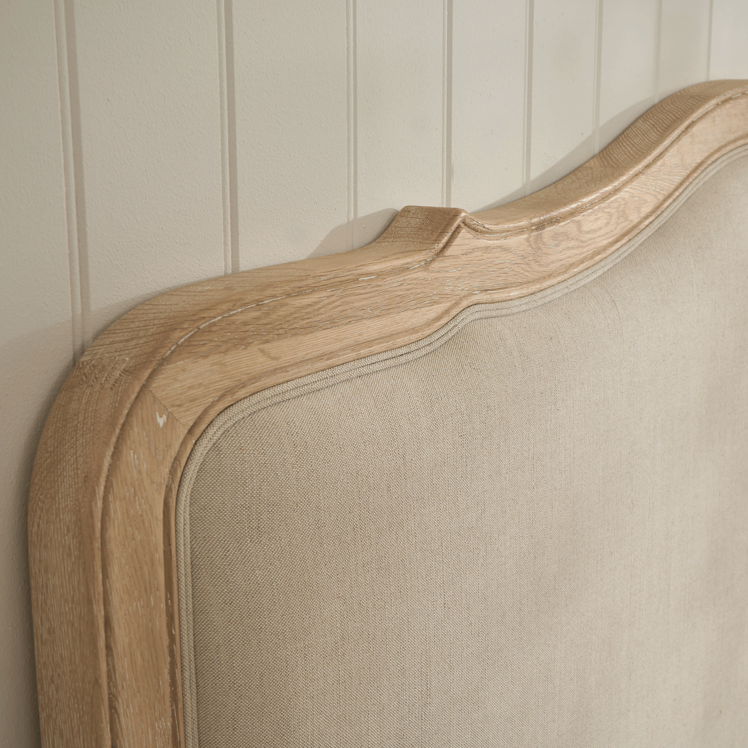 Clementine French Whitewash Oak Upholstered Divan Base Headboard - Double - Image 4