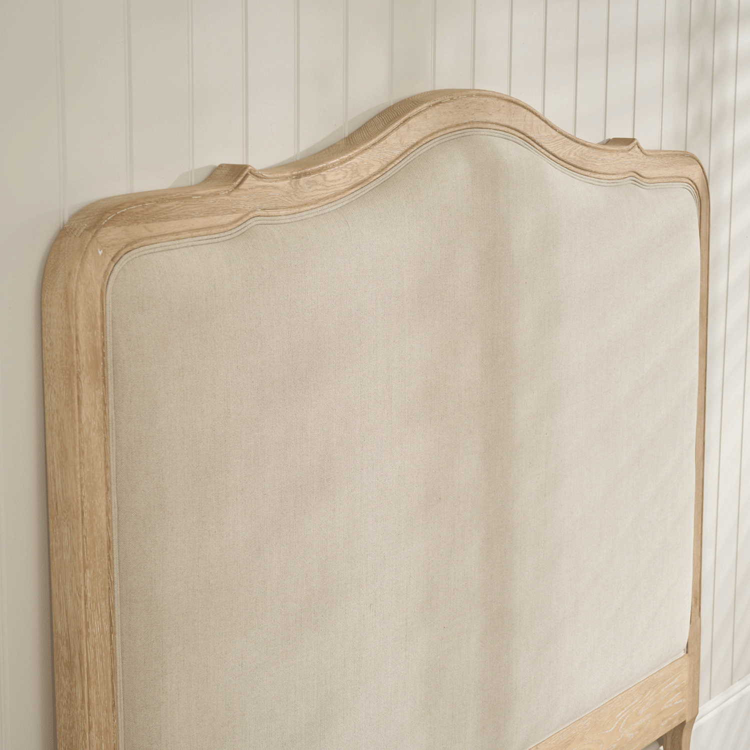 Clementine French Whitewash Oak Upholstered Divan Base Headboard - Double - Image 3
