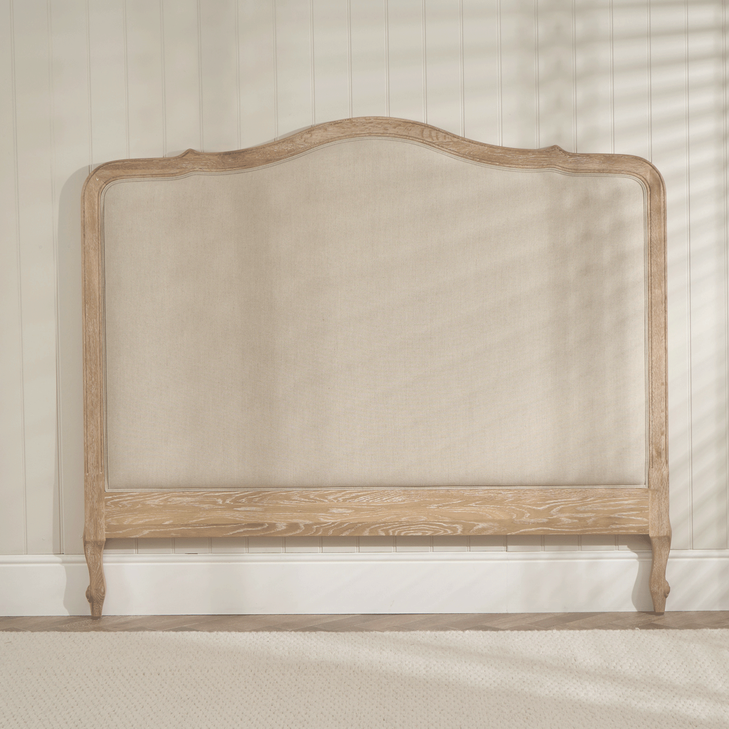 Clementine French Whitewash Oak Upholstered Divan Base Headboard - Double - Image 2