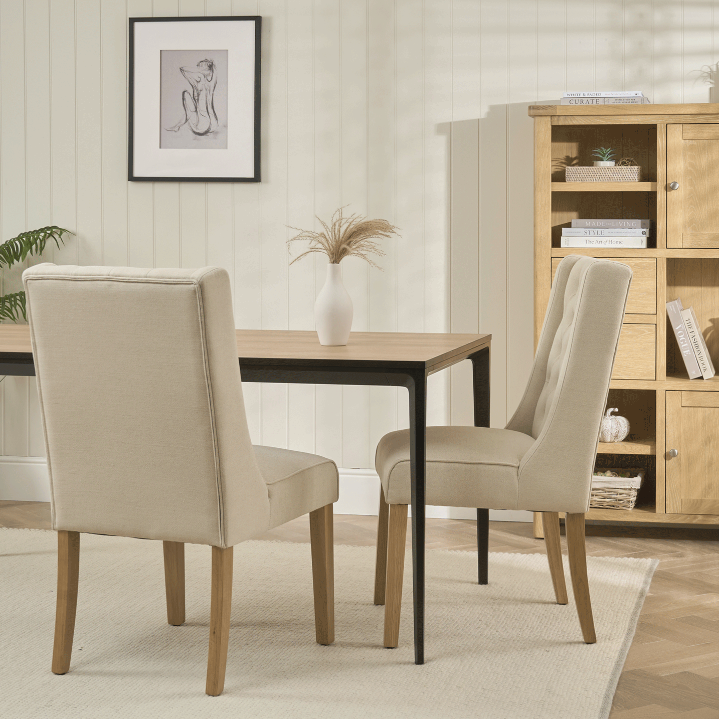 Bellagio 160cm Natural Oak Melamine Dining Table with Black Contemporary Base - Image 5
