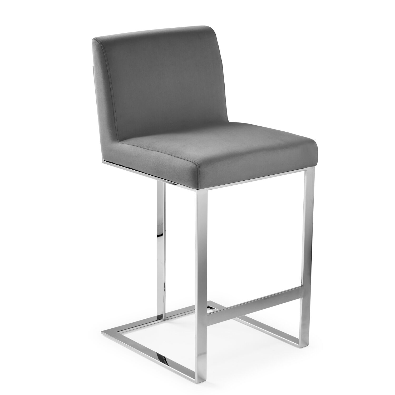 Bailey Grey Velvet Kitchen Barstool - Polished Steel - Image 3