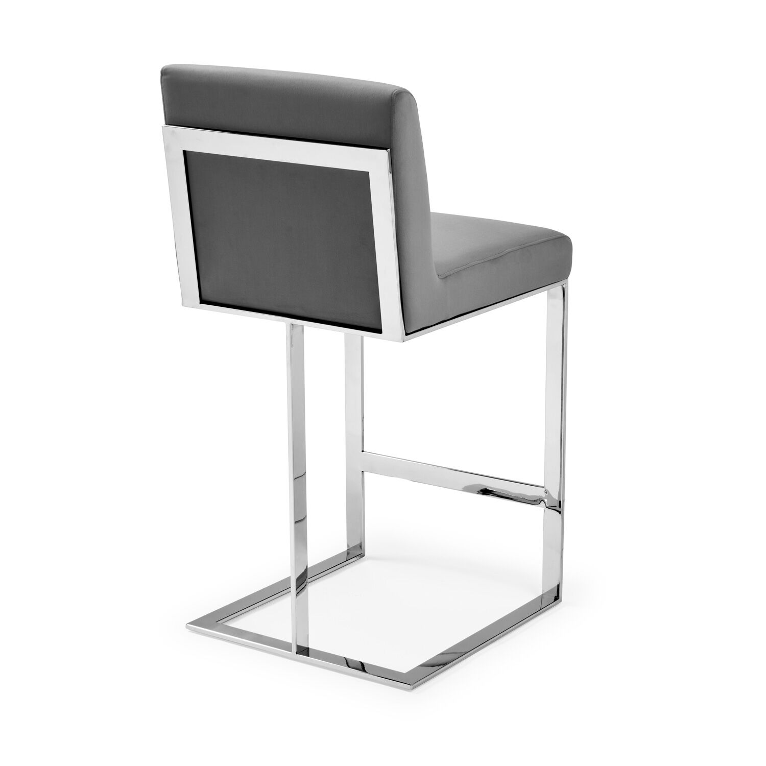 Bailey Grey Velvet Kitchen Barstool - Polished Steel - Image 5
