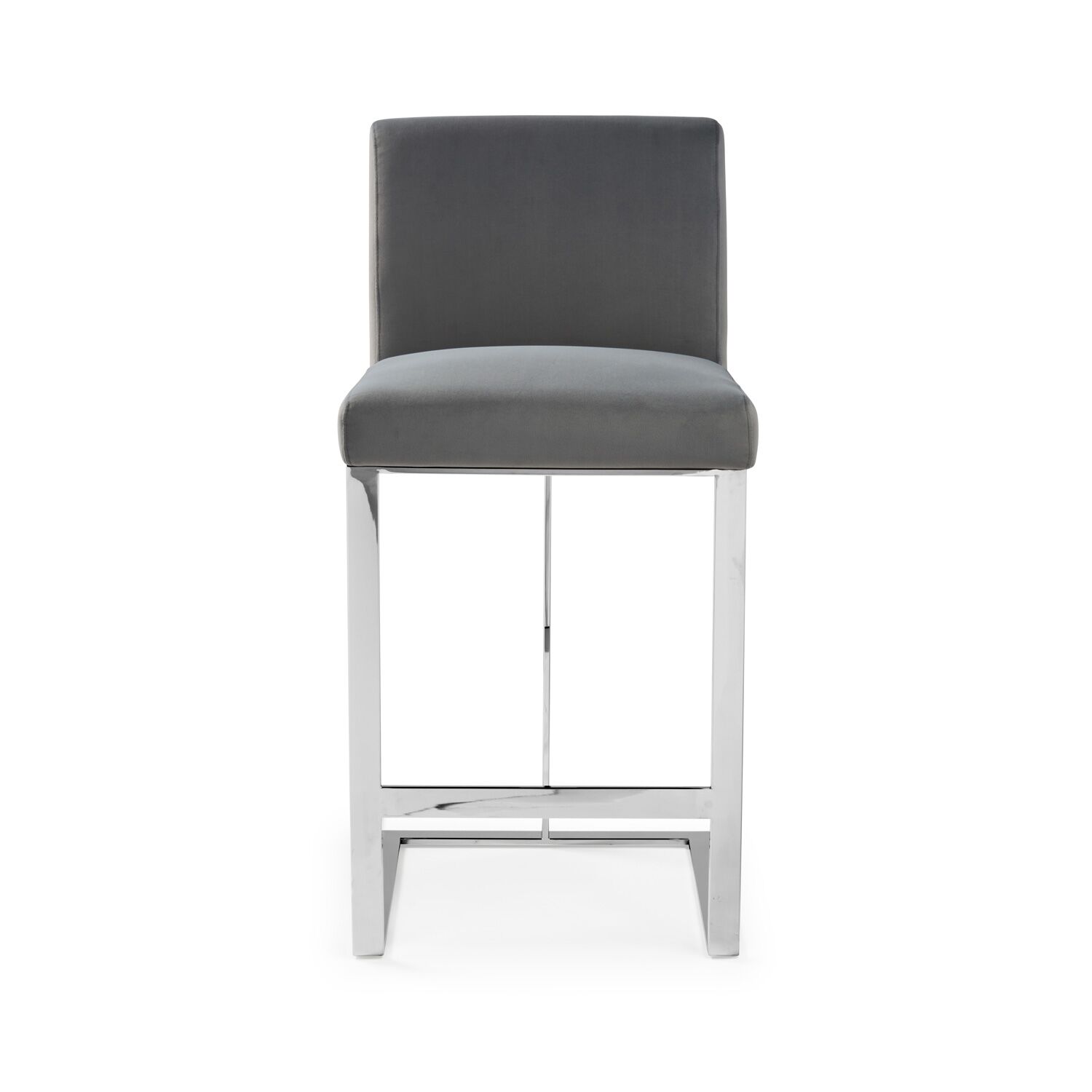 Bailey Grey Velvet Kitchen Barstool - Polished Steel - Image 4