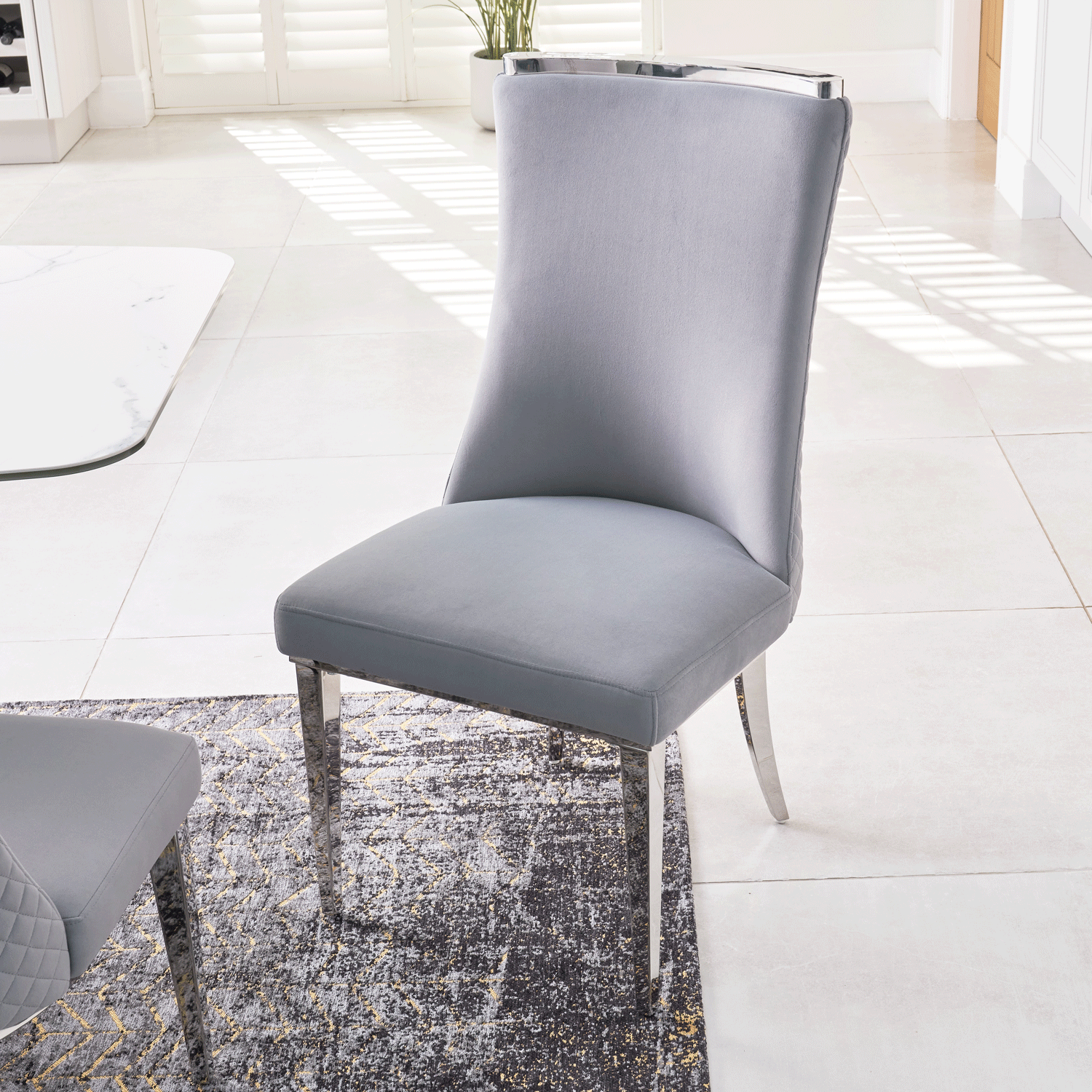 (Set of 2) Joan Grey Velvet Quilted Upholstered Dining Chair - Image 3
