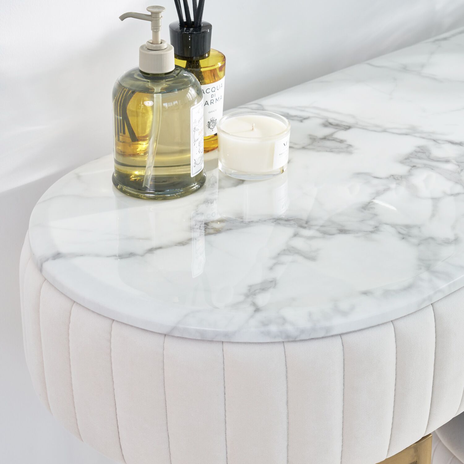 Italian Luxurious Gold Framed Marble Dressing Table With Stool - Image 2